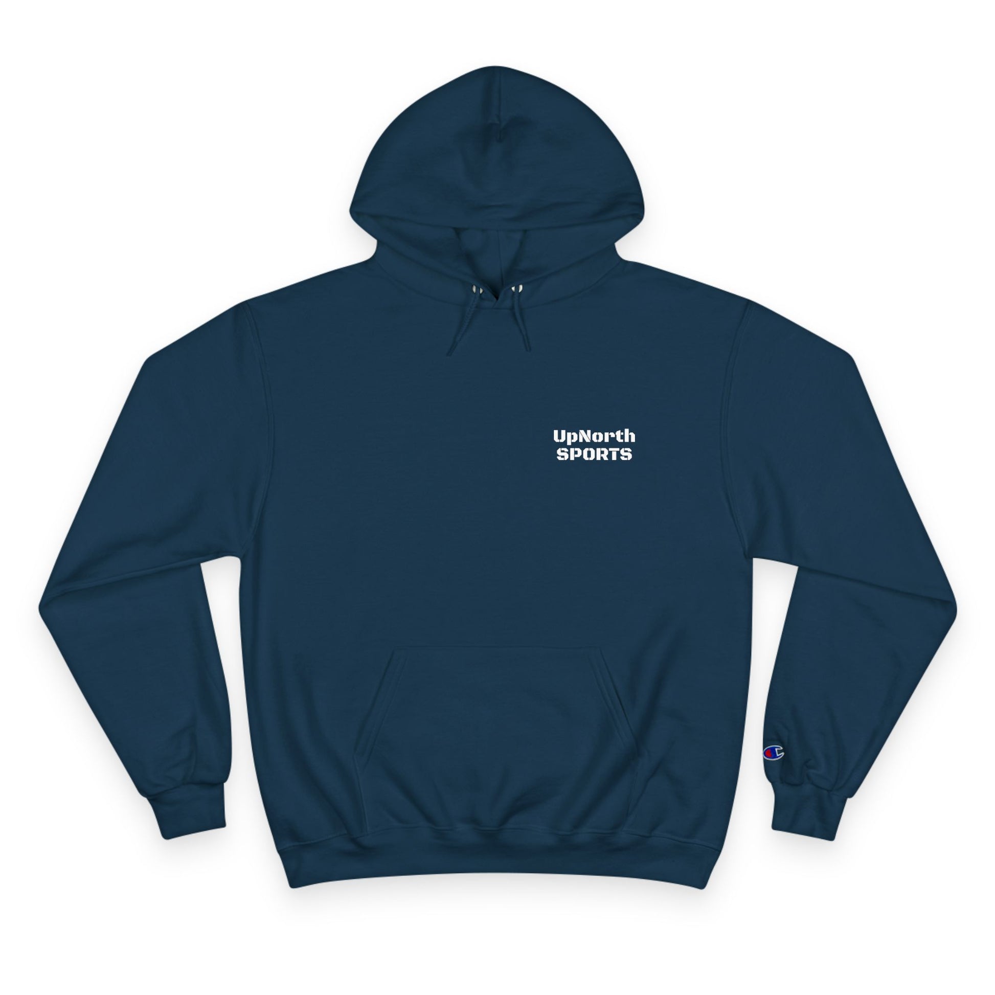 Navy UpNorth SPORTS White Logo Champion Hoodie front - UpNorth SPORTS