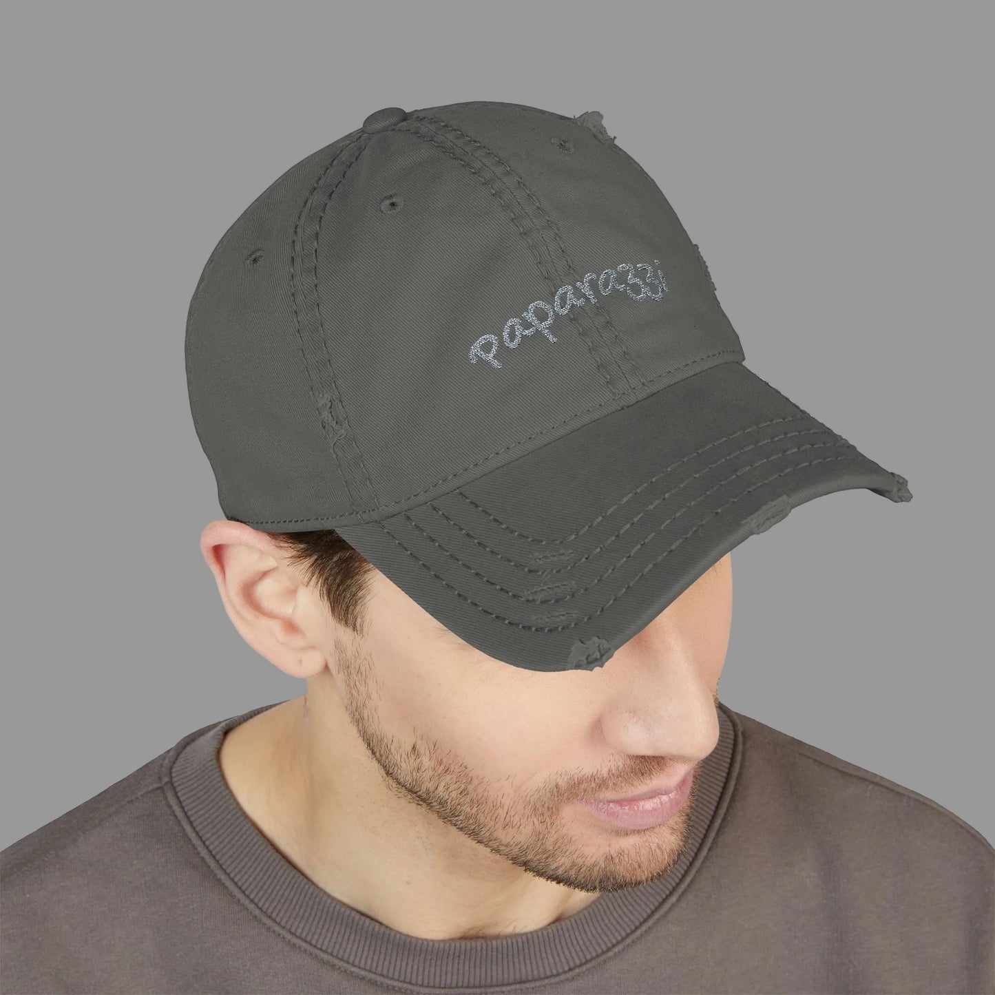 Distressed Baseball Cap Paparazzi Embroidery dark grey with grey