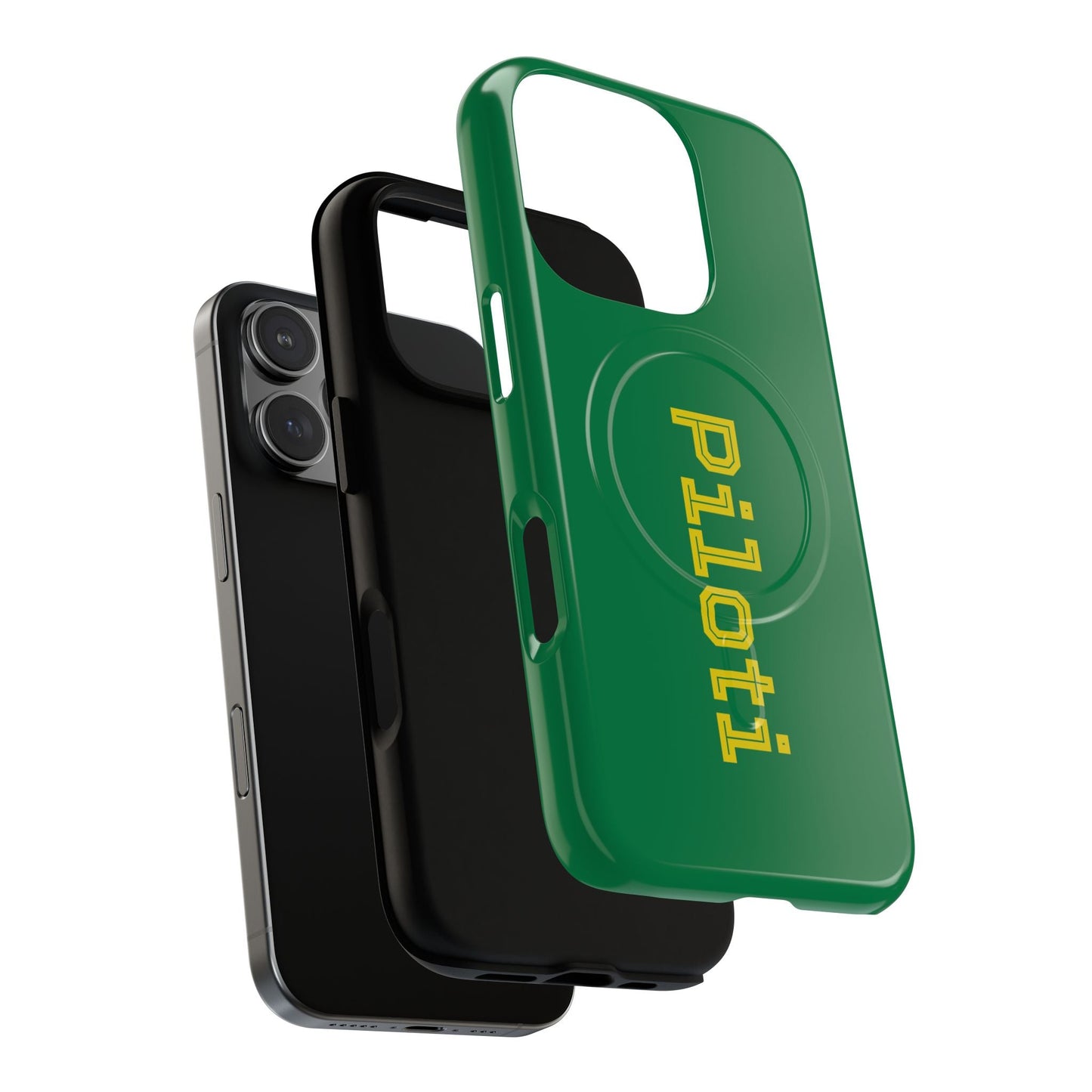 Tough Magnetic iPhone Cases Piloti in dark green with yellow Printify