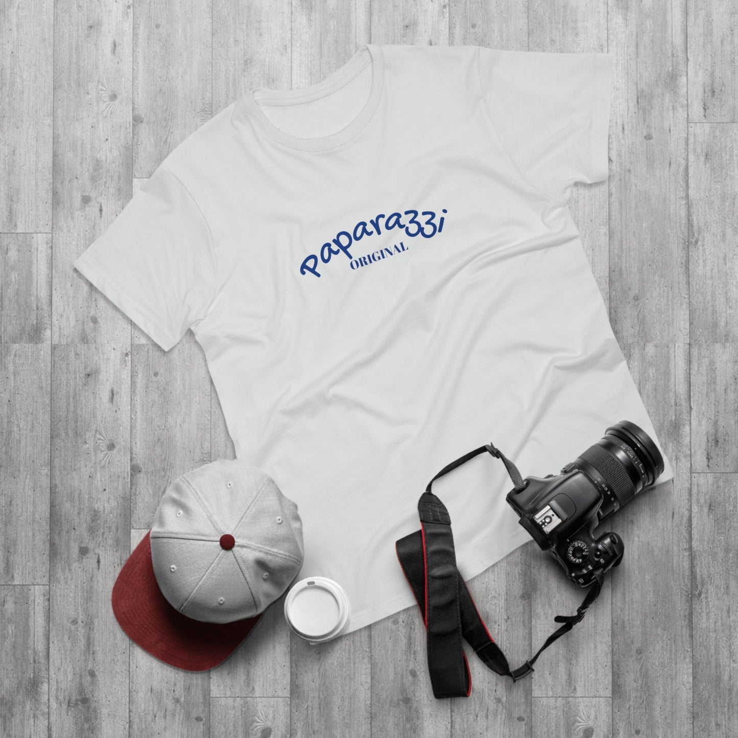 Paparazzi Men T-shirt white with blue navy blue Printify