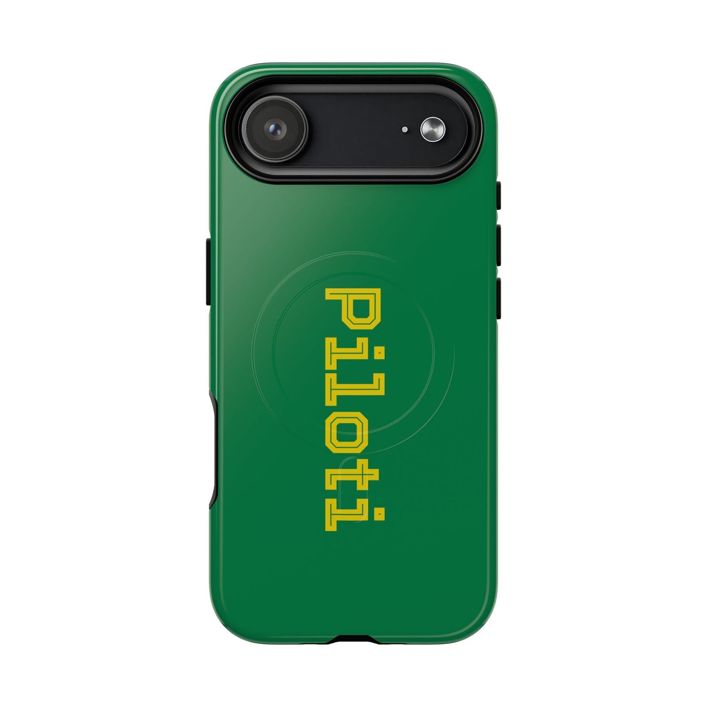 Tough Magnetic iPhone Cases Piloti in dark green with yellow Printify