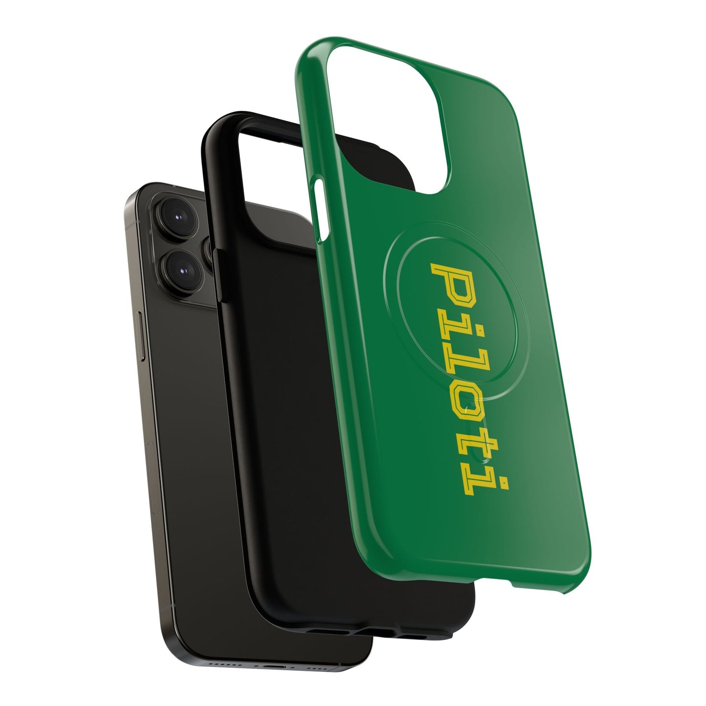 Tough Magnetic iPhone Cases Piloti in dark green with yellow Printify