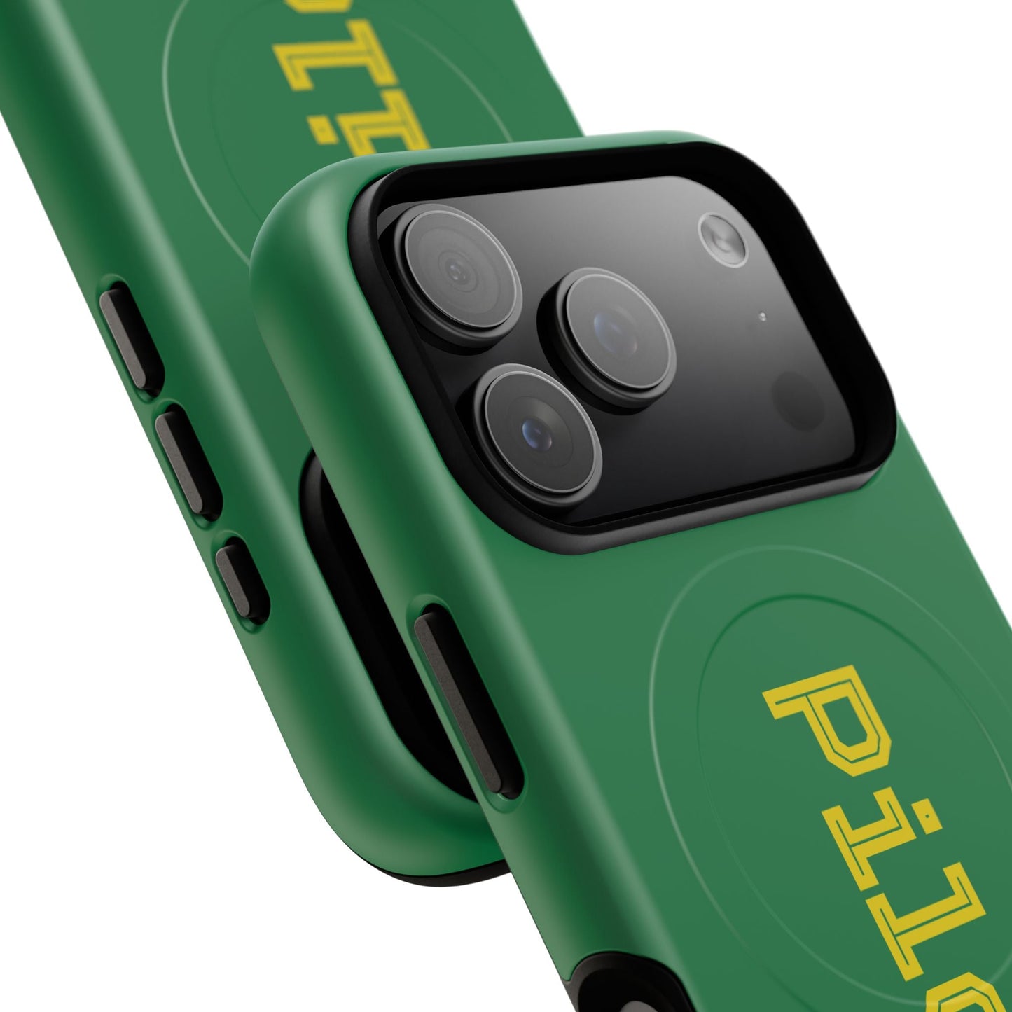 Tough Magnetic iPhone Cases Piloti in dark green with yellow Printify
