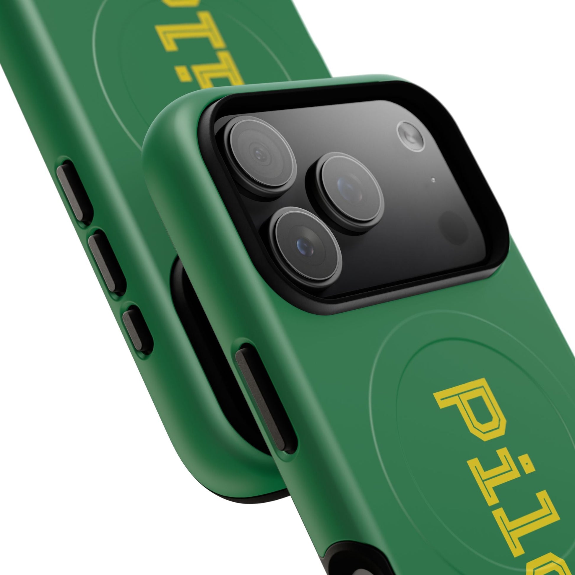 Tough Magnetic iPhone Cases Piloti in dark green with yellow Printify