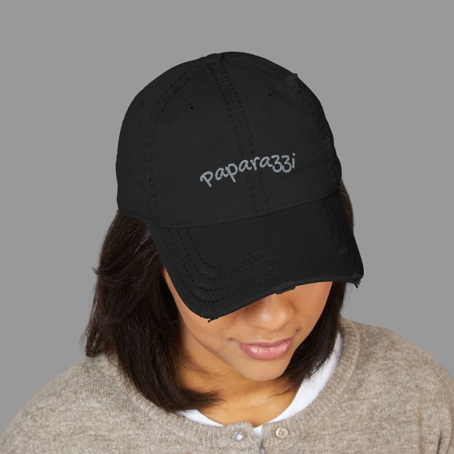 Distressed Baseball Cap Paparazzi Embroidery black with grey