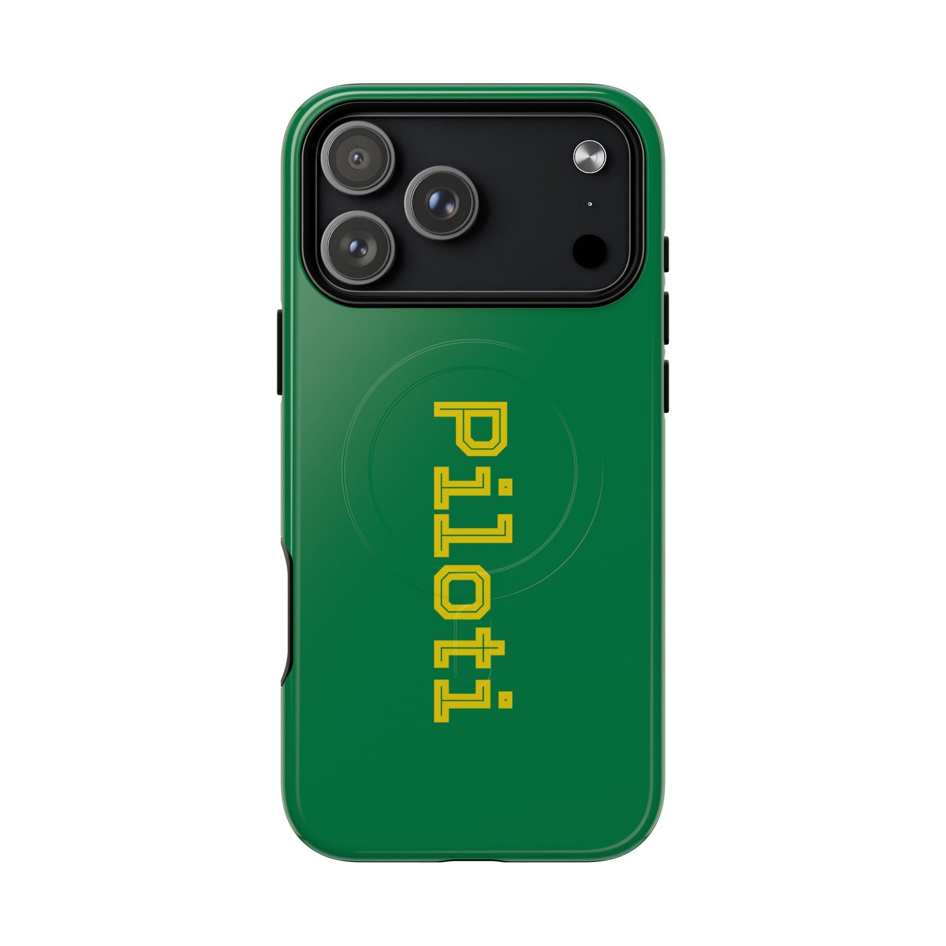 Tough Magnetic iPhone Cases Piloti in dark green with yellow Printify