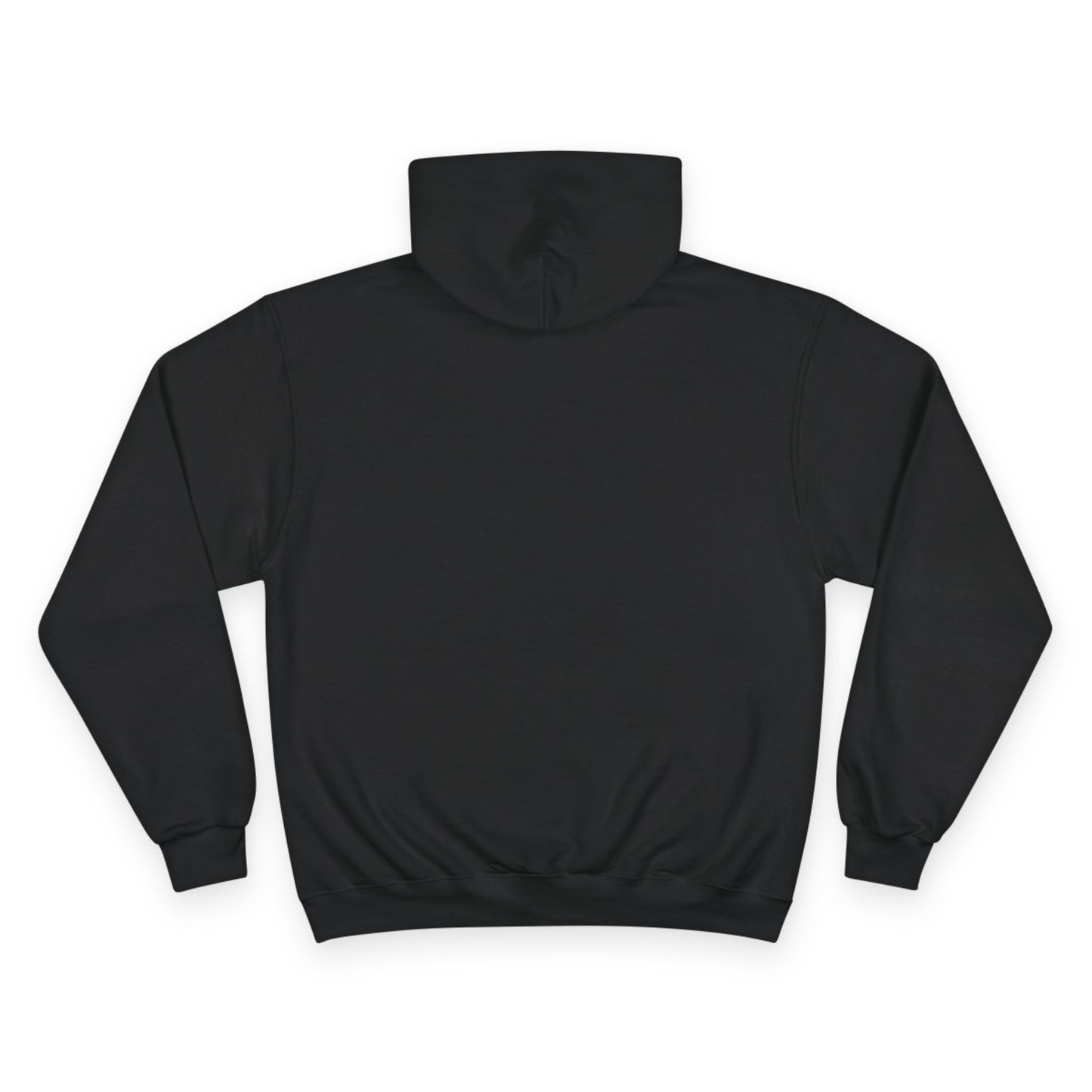 Black hoodie shown from the back on a white background