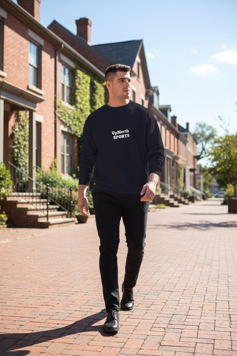 Male model wearing a Navy Multicolor UpNorth SPORTS Champion Sweatshirt - UpNorth SPORTS