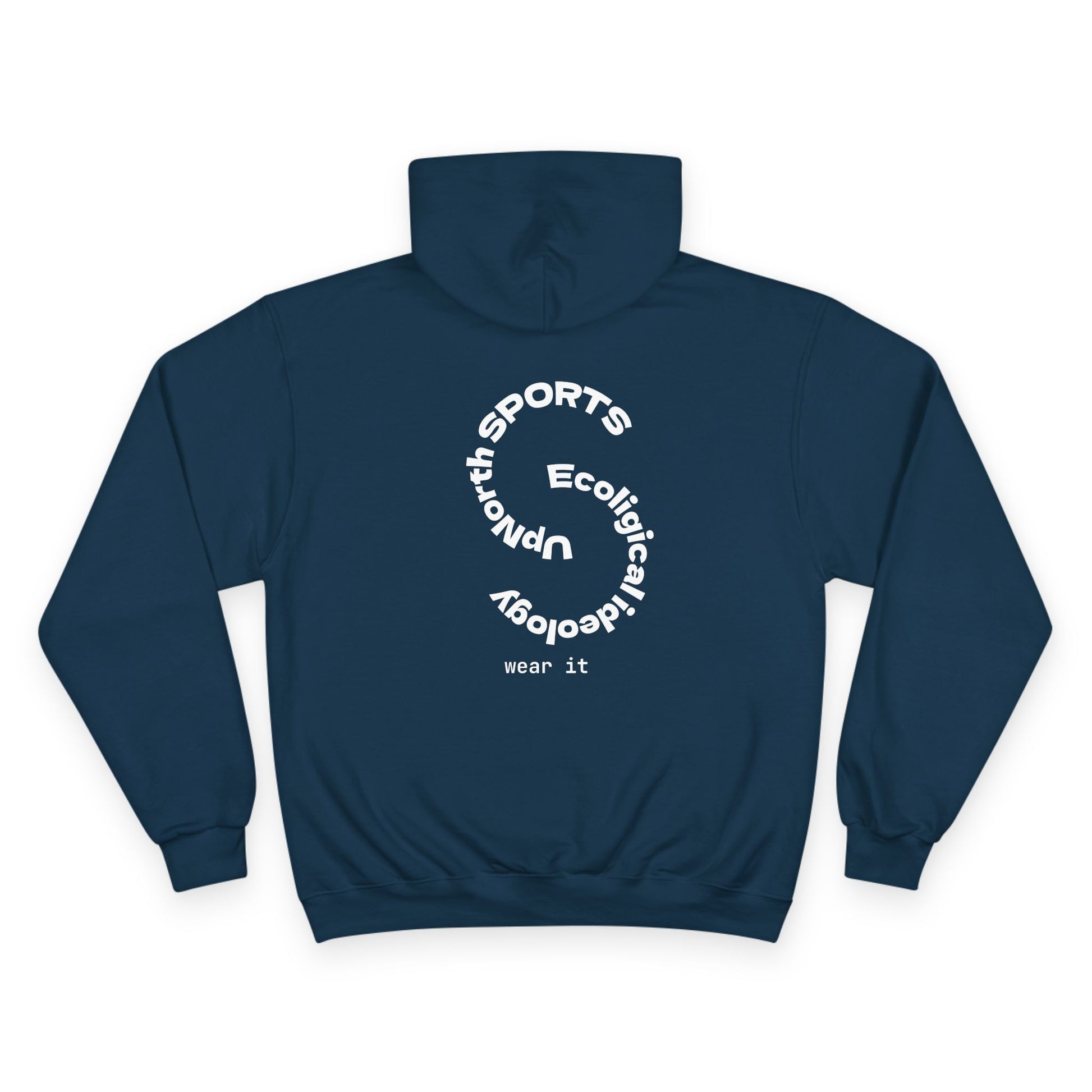 Navy UpNorth SPORTS White Logo Champion Hoodie backside - UpNorth SPORTS