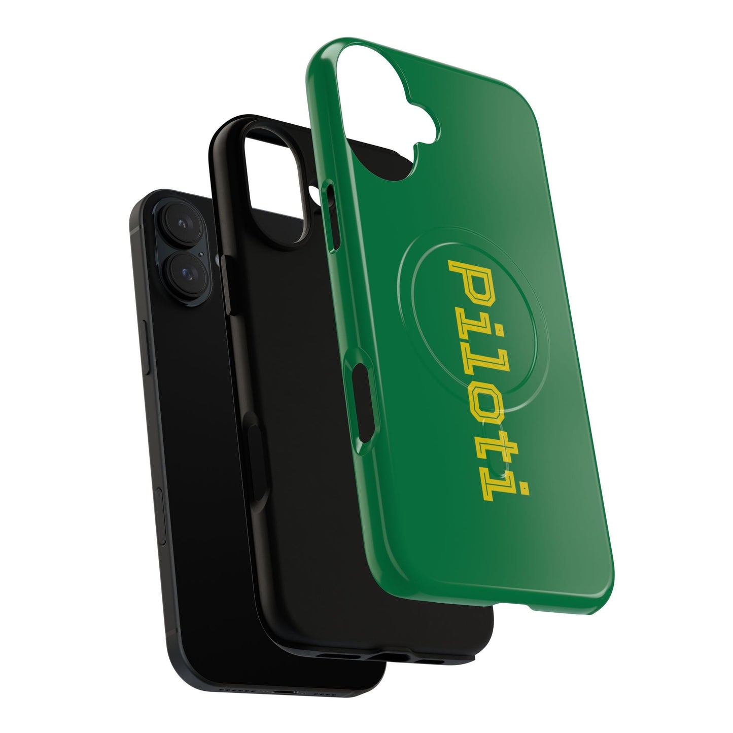 Tough Magnetic iPhone Cases Piloti in dark green with yellow Printify
