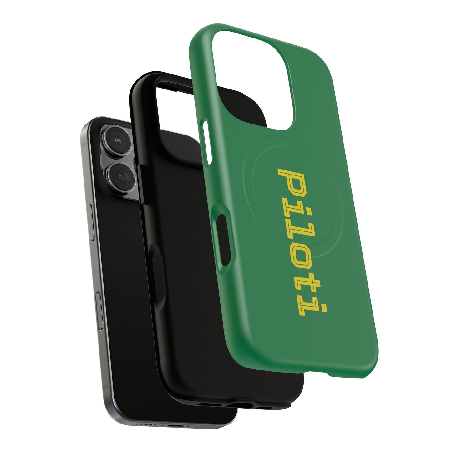 Tough Magnetic iPhone Cases Piloti in dark green with yellow Printify