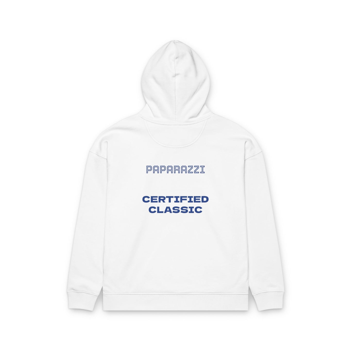 Organic Hoodie by Paparazzi in white with navy blue