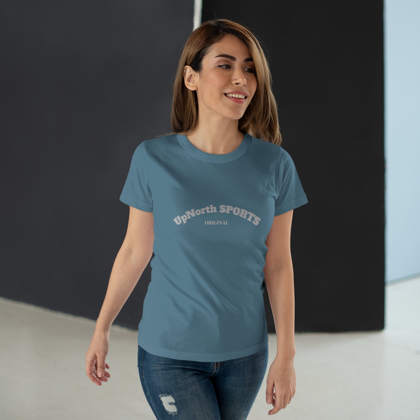 Women T-Shirt stone blue with light grey