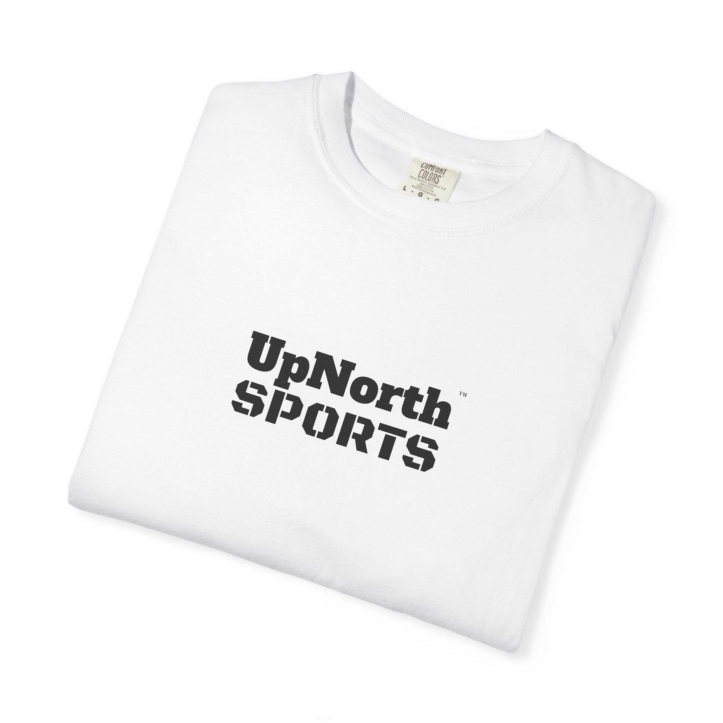 A folded Black on White Unisex T-shirt  folded front - UpNorth SPORTS