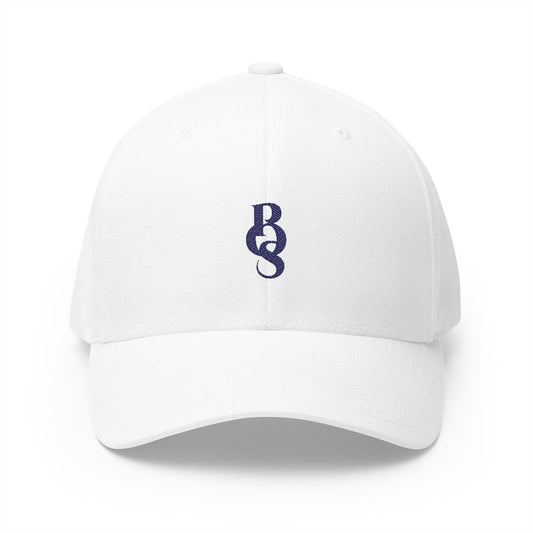 White POS Navy Logo Closed Back Cap front - Paparazzi Original