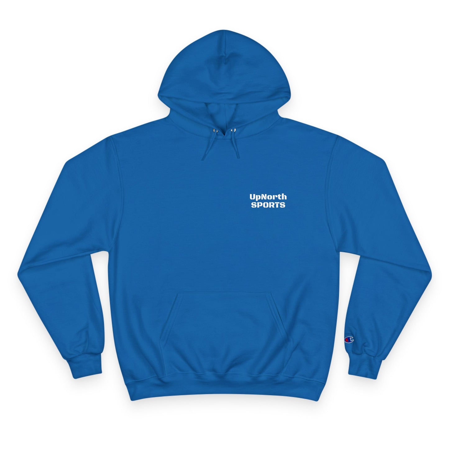 Royal UpNorth SPORTS White Logo Champion Hoodie front - UpNorth SPORTS