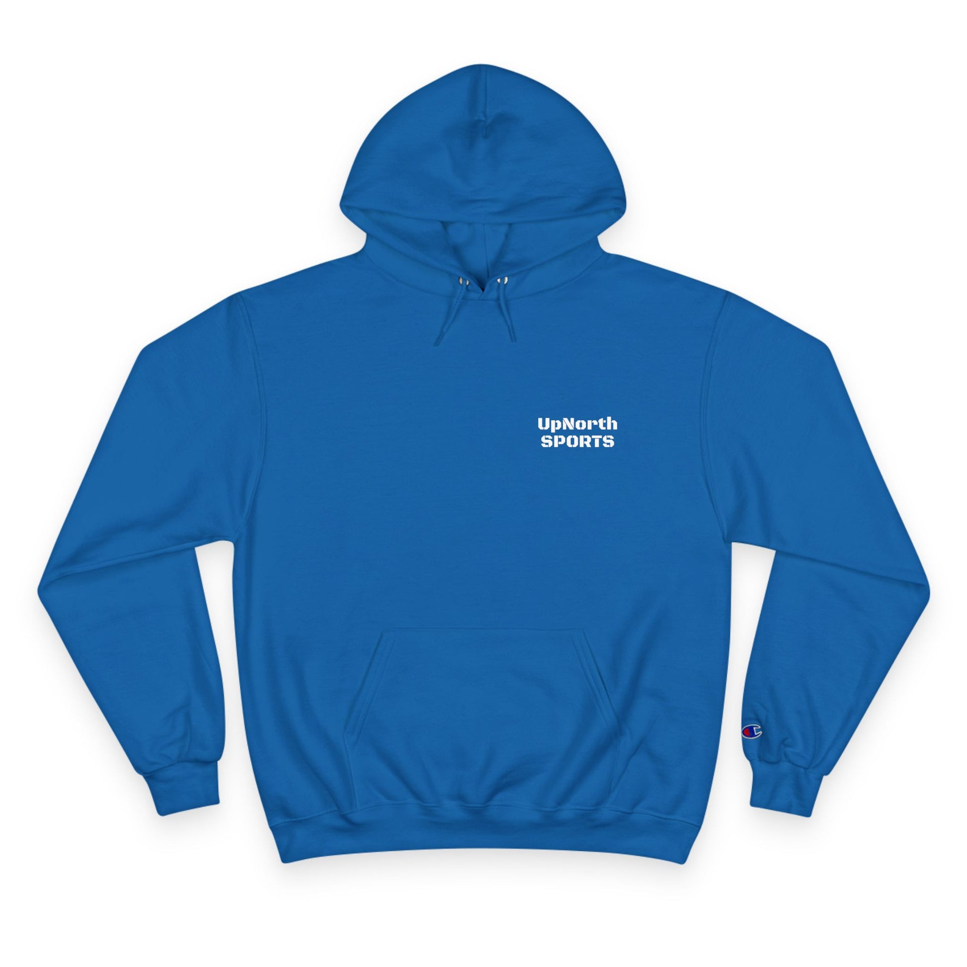Royal UpNorth SPORTS White Logo Champion Hoodie front - UpNorth SPORTS