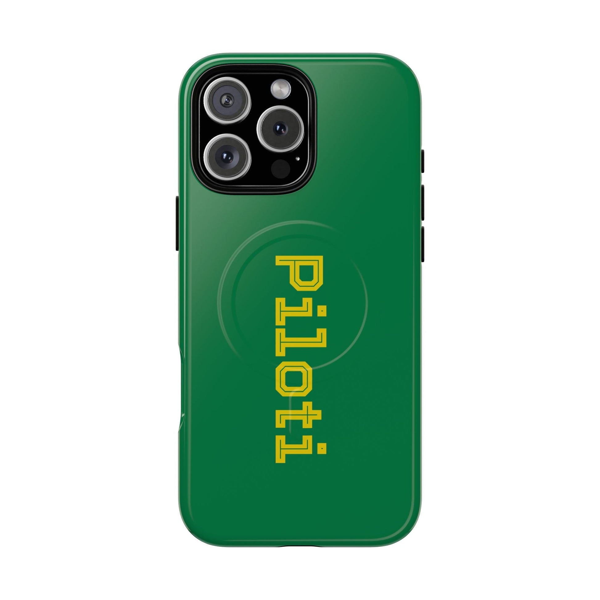 Tough Magnetic iPhone Cases Piloti in dark green with yellow Printify