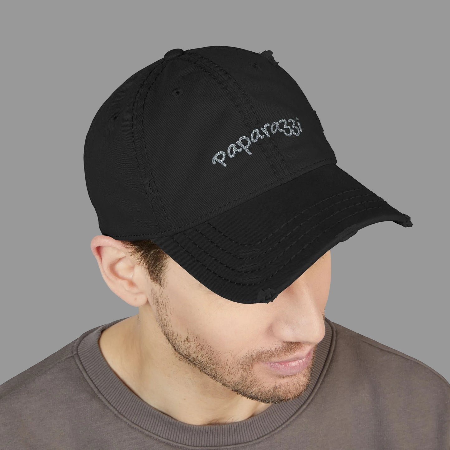 Distressed Baseball Cap Paparazzi Embroidery black with grey