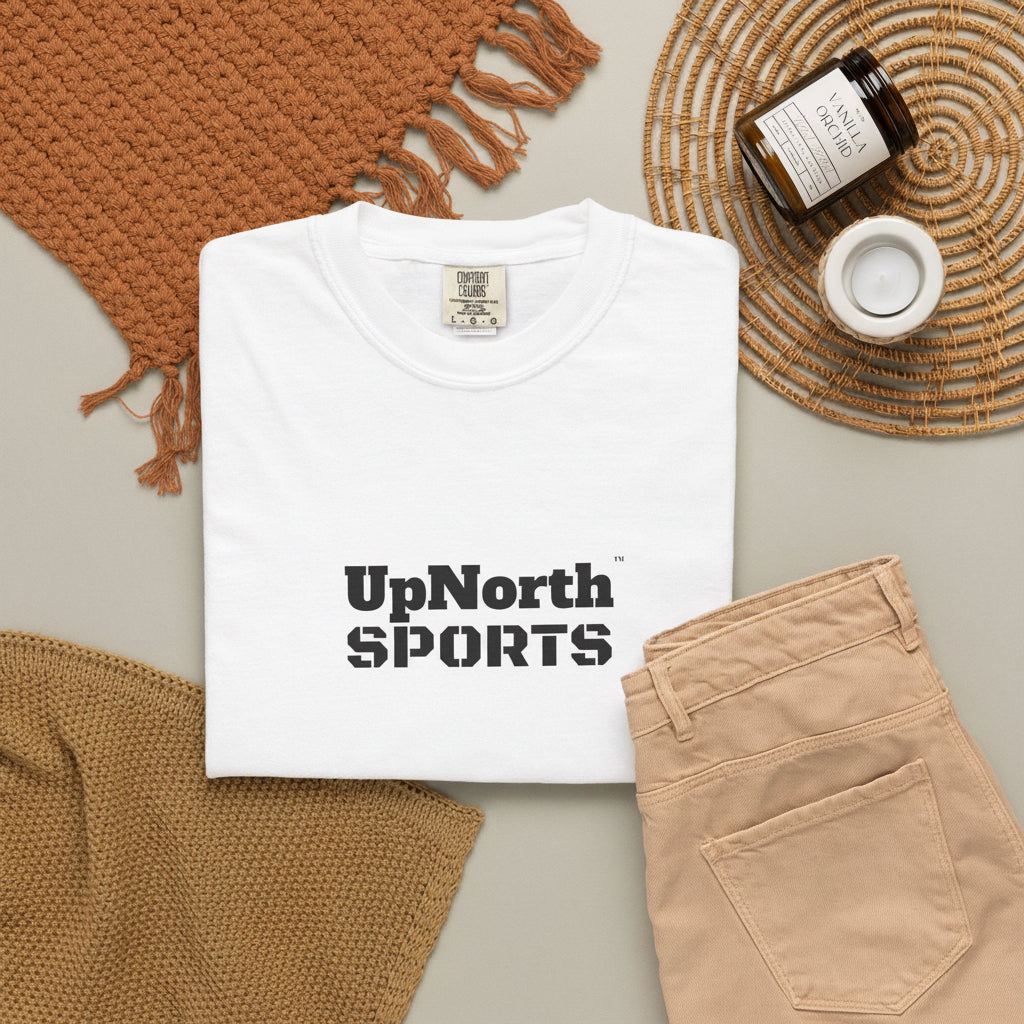 A folded Black on White Unisex T-shirt folded - UpNorth SPORTS