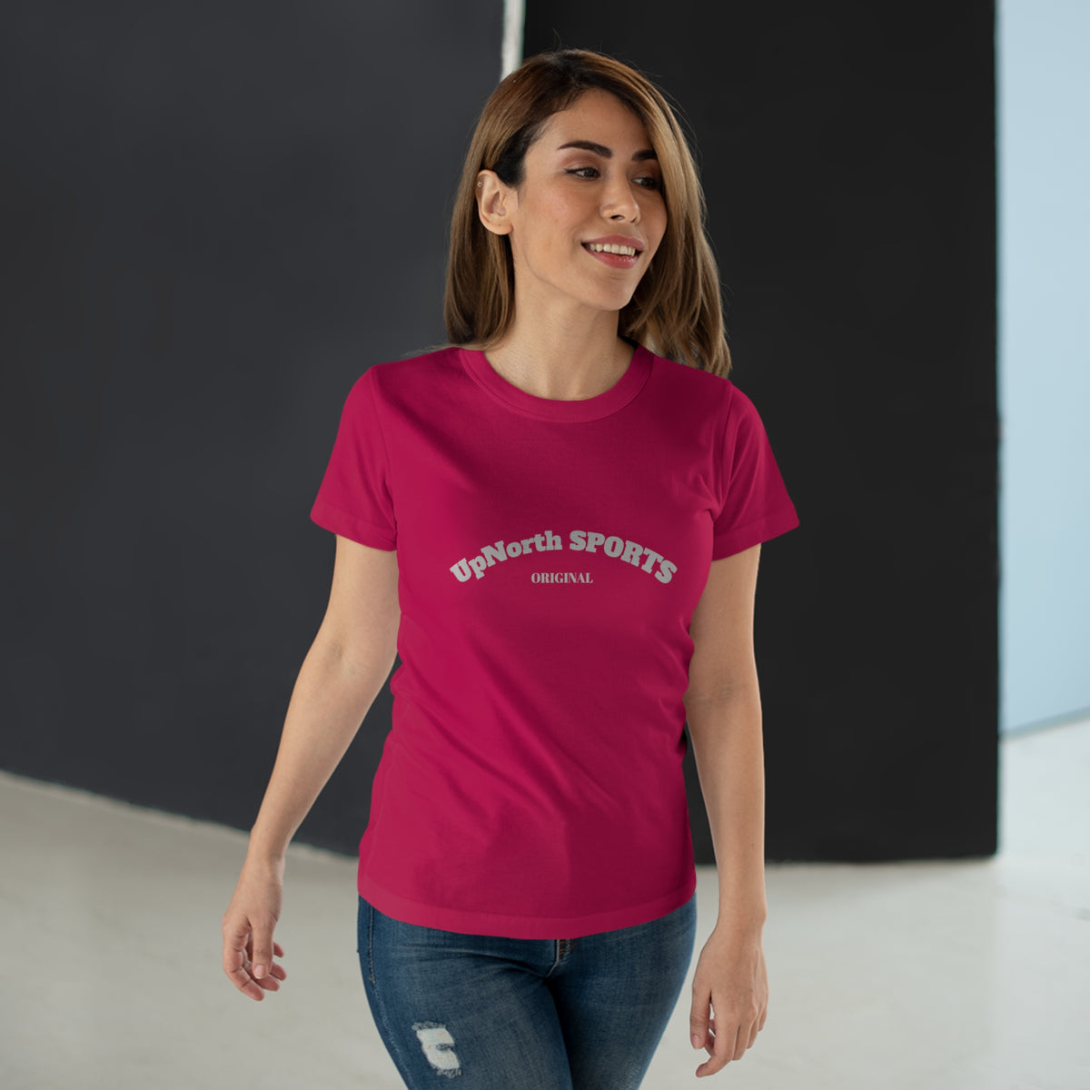 Female model wearing a Women Sorbet T-Shirt Light Grey showing front - UpNorth SPORTS