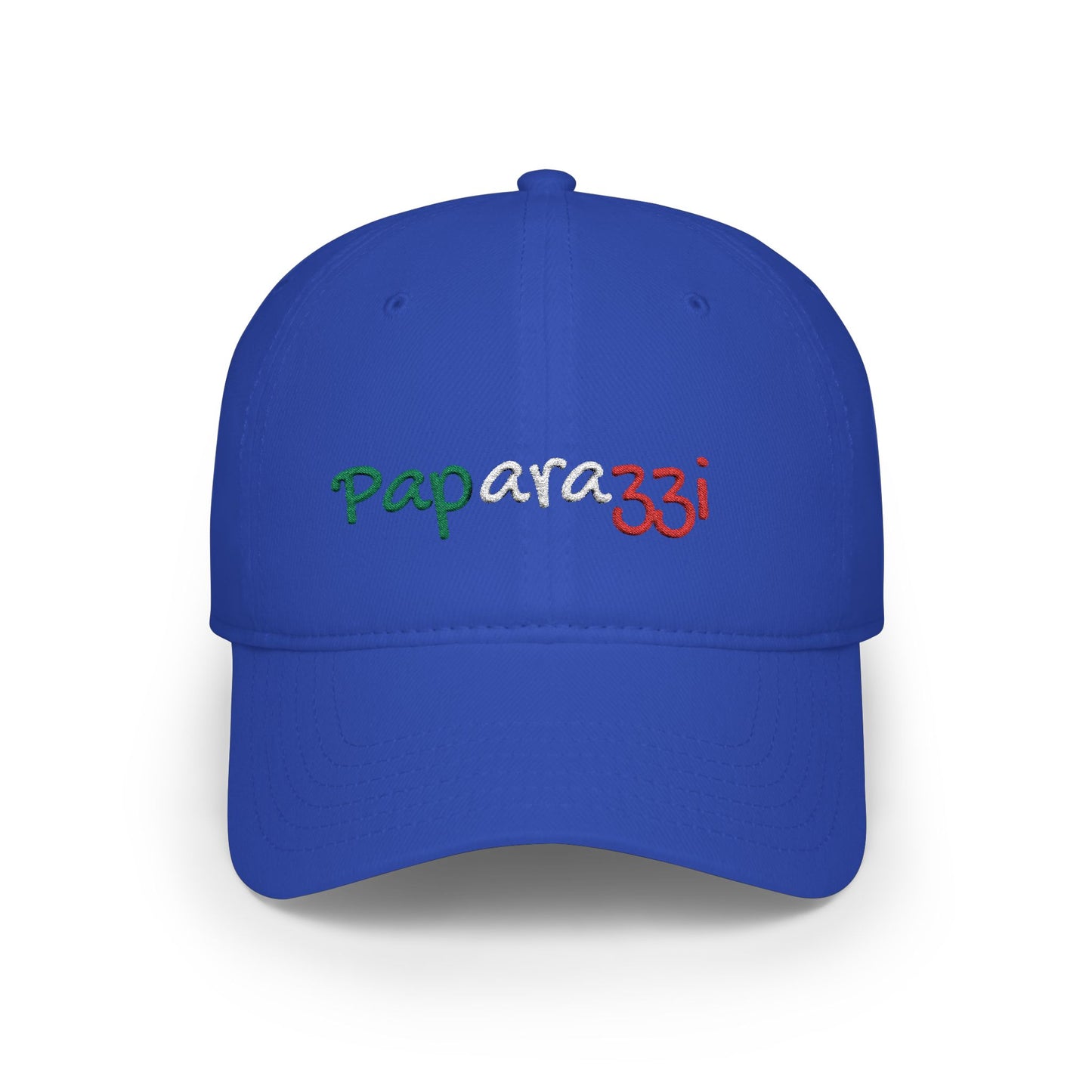 A royal blue Paparazzi baseball cap embroidered with Italy Tricolore frontside - Paparazzi Original