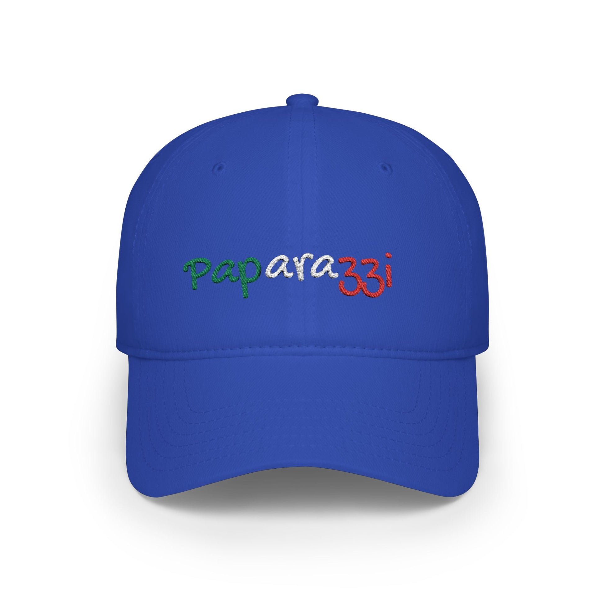 A royal blue Paparazzi baseball cap embroidered with Italy Tricolore frontside - Paparazzi Original