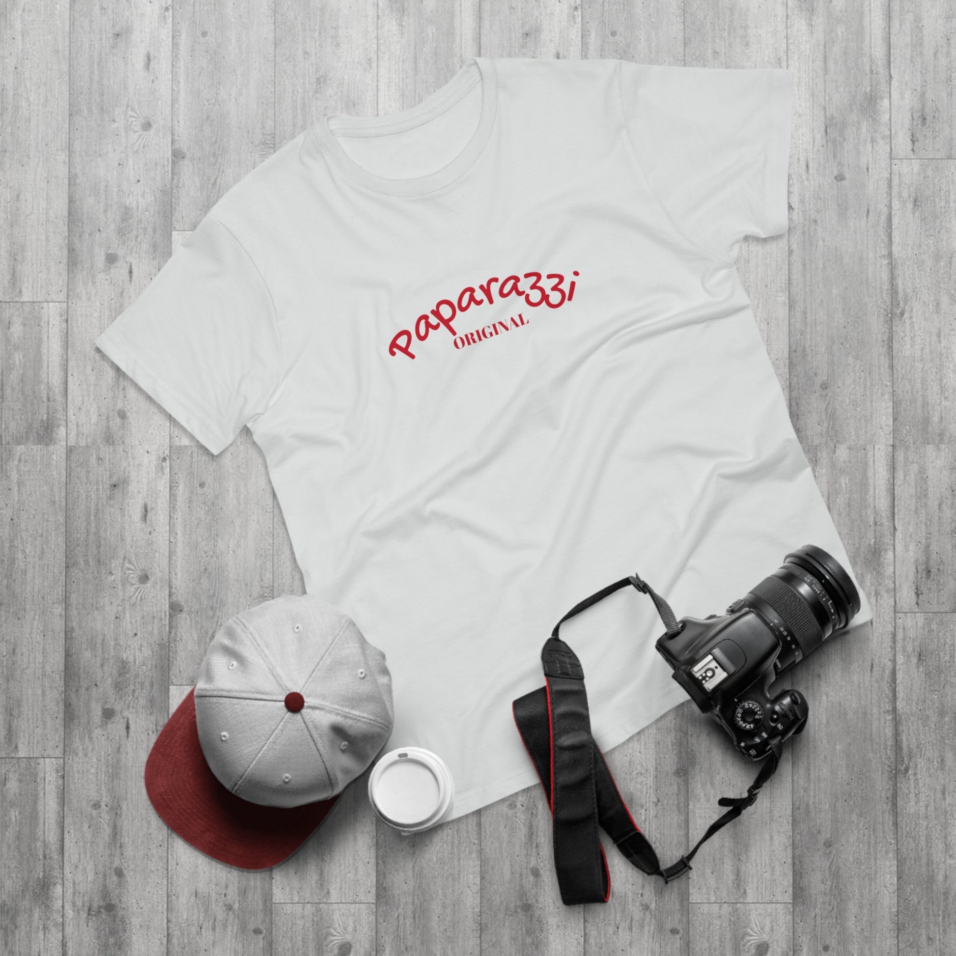 Paparazzi Men T-shirt white with dark red Printify