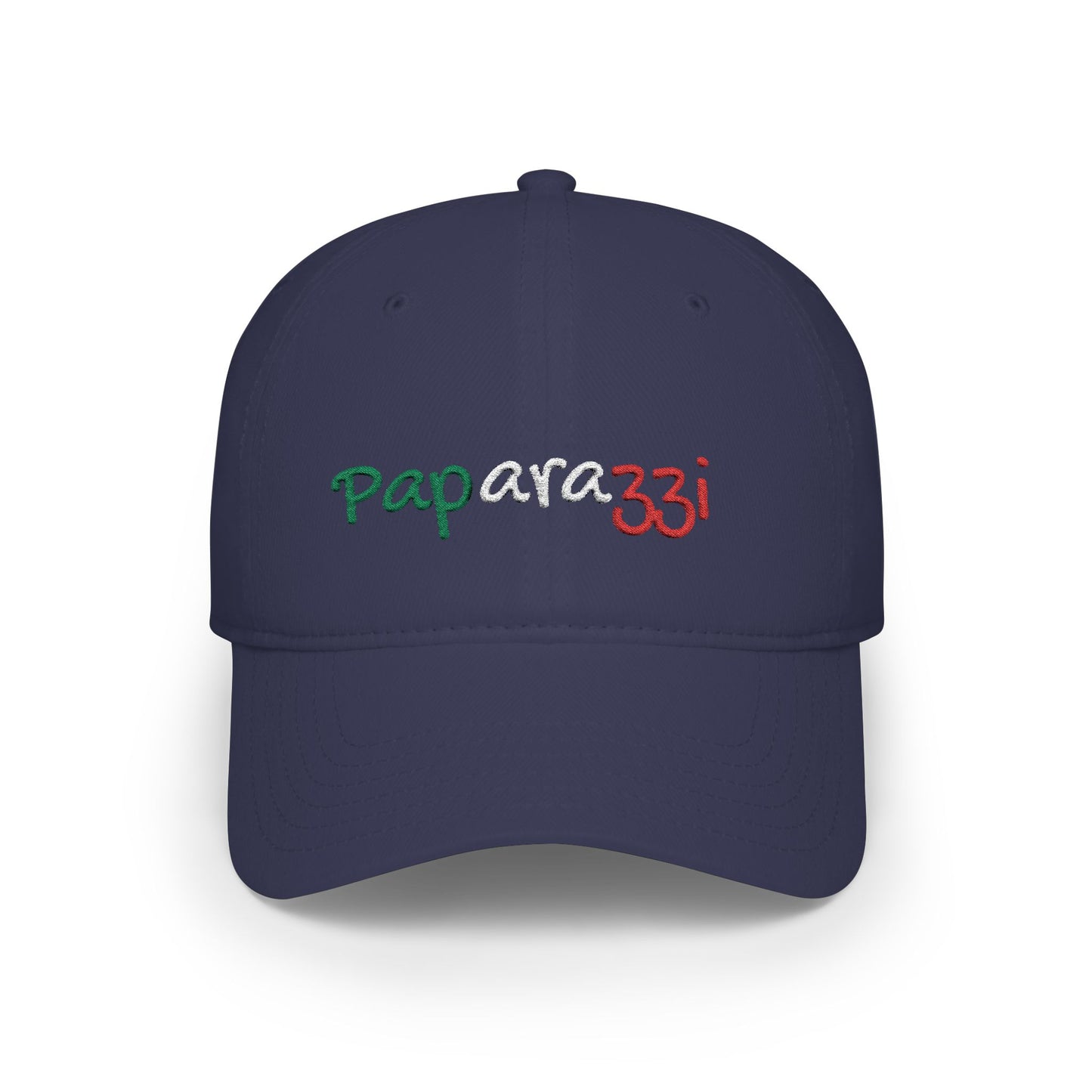 A dark navy Paparazzi baseball cap embroidered with Italy Tricolore frontside - Paparazzi Original