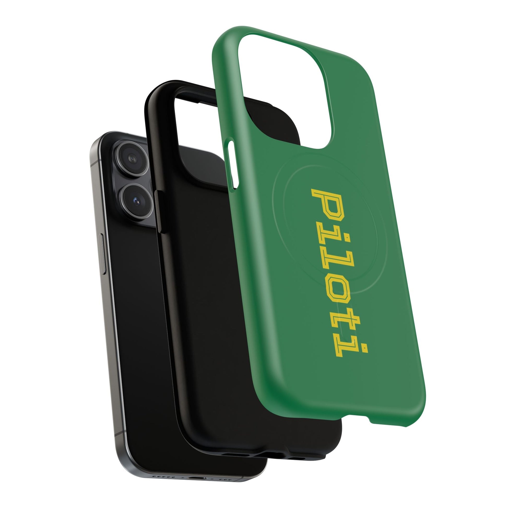 Tough Magnetic iPhone Cases Piloti in dark green with yellow Printify