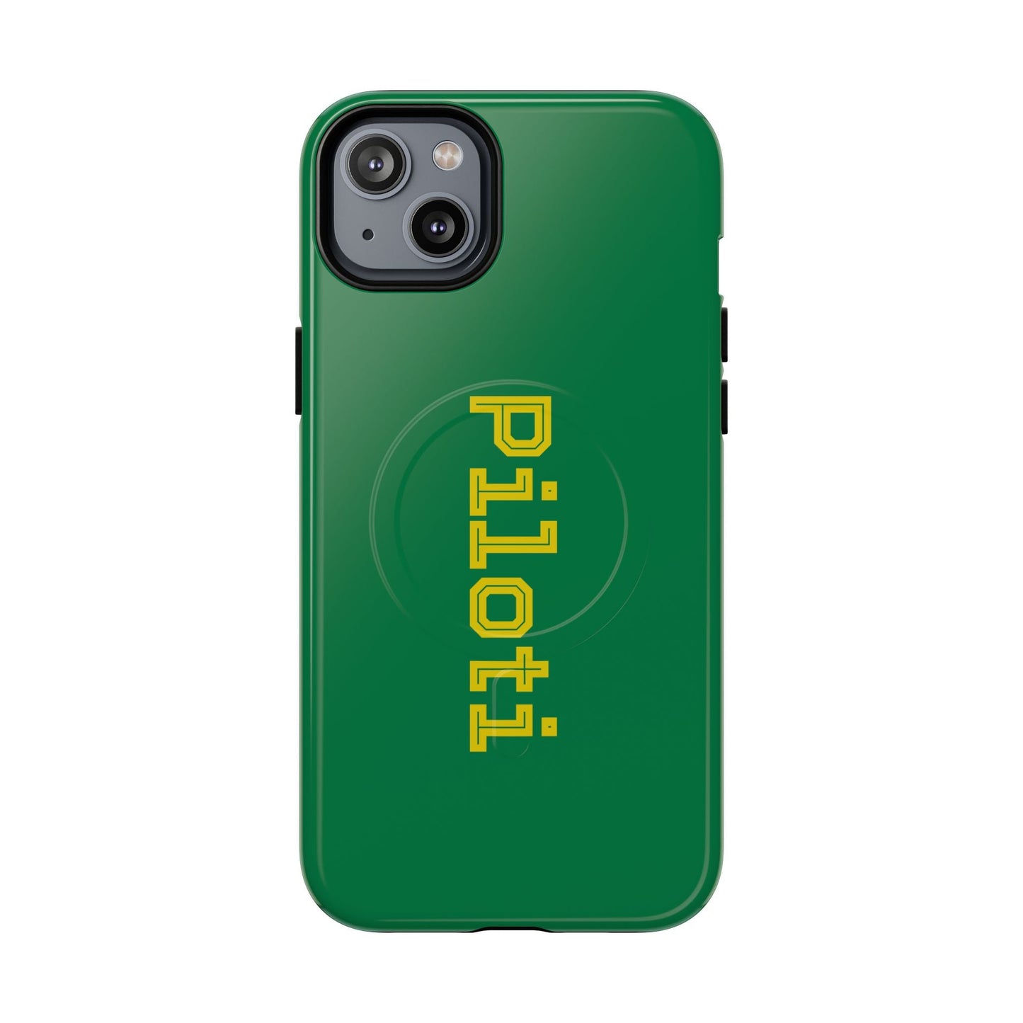 Tough Magnetic iPhone Cases Piloti in dark green with yellow Printify