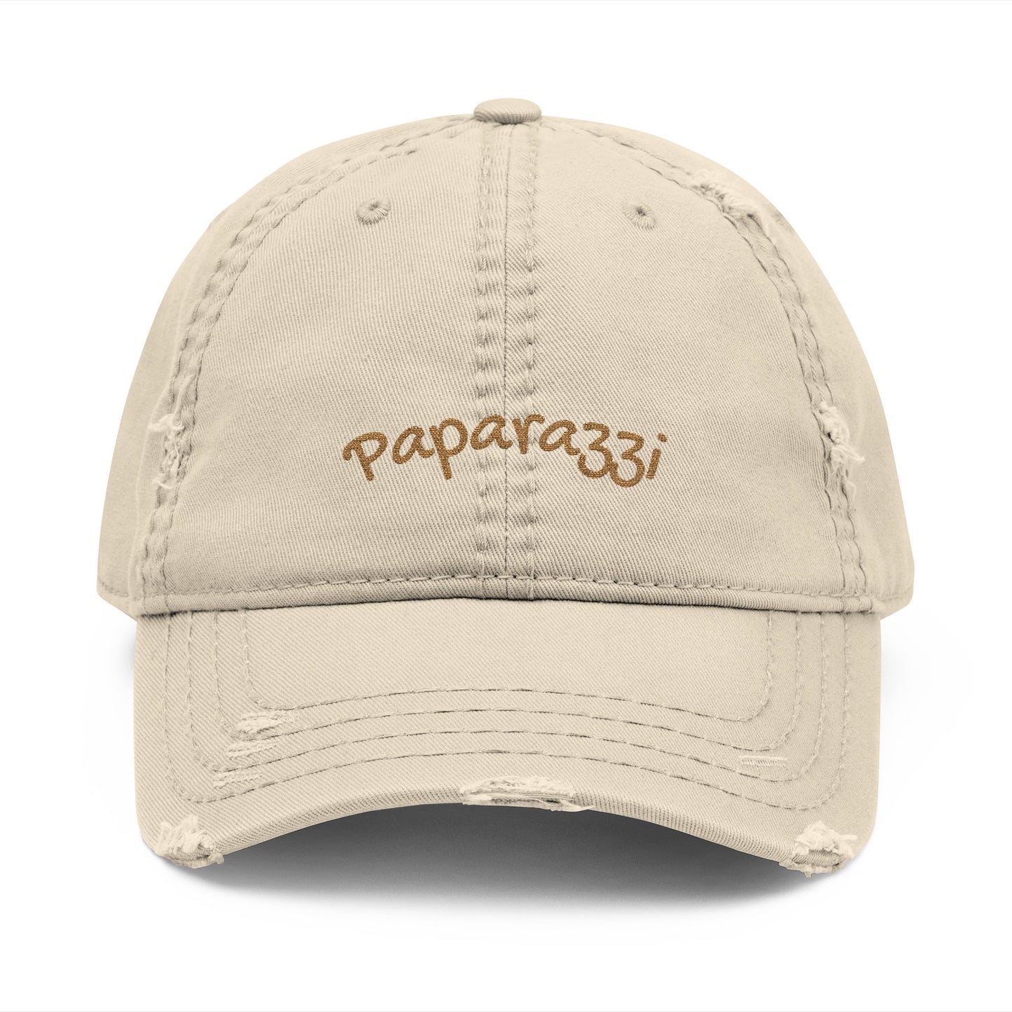 Distressed Baseball Cap Paparazzi Embroidery khaki with brown