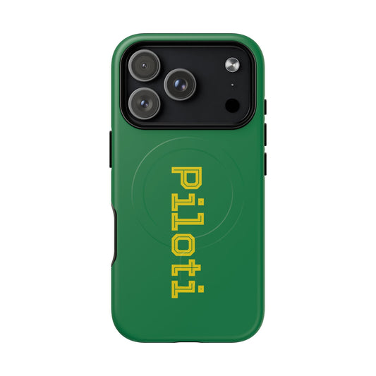 Tough Magnetic iPhone Cases Piloti in dark green with yellow Printify