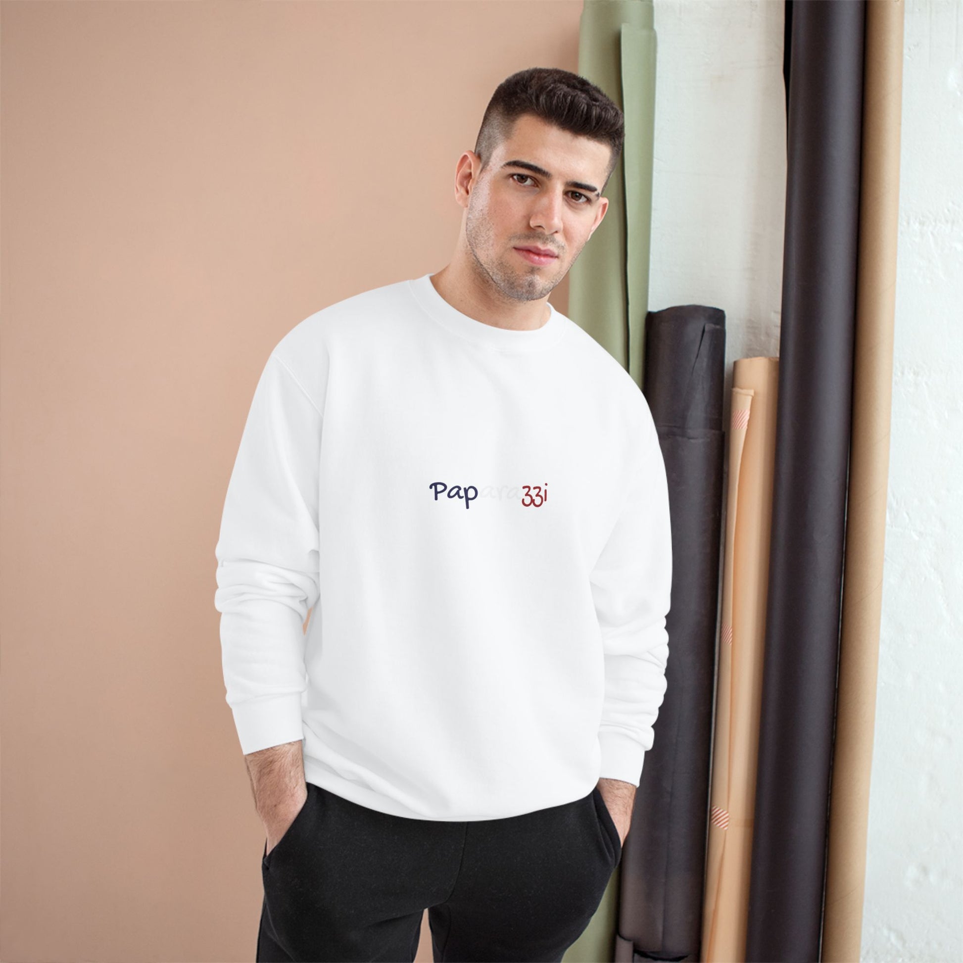 White Royal Gold Paparazzi Champion Sweatshirt Printify
