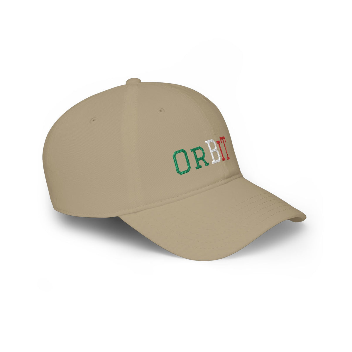 Khaki Orbit Baseball Cap with tricolore embroidery right side - UpNorth SPORTS