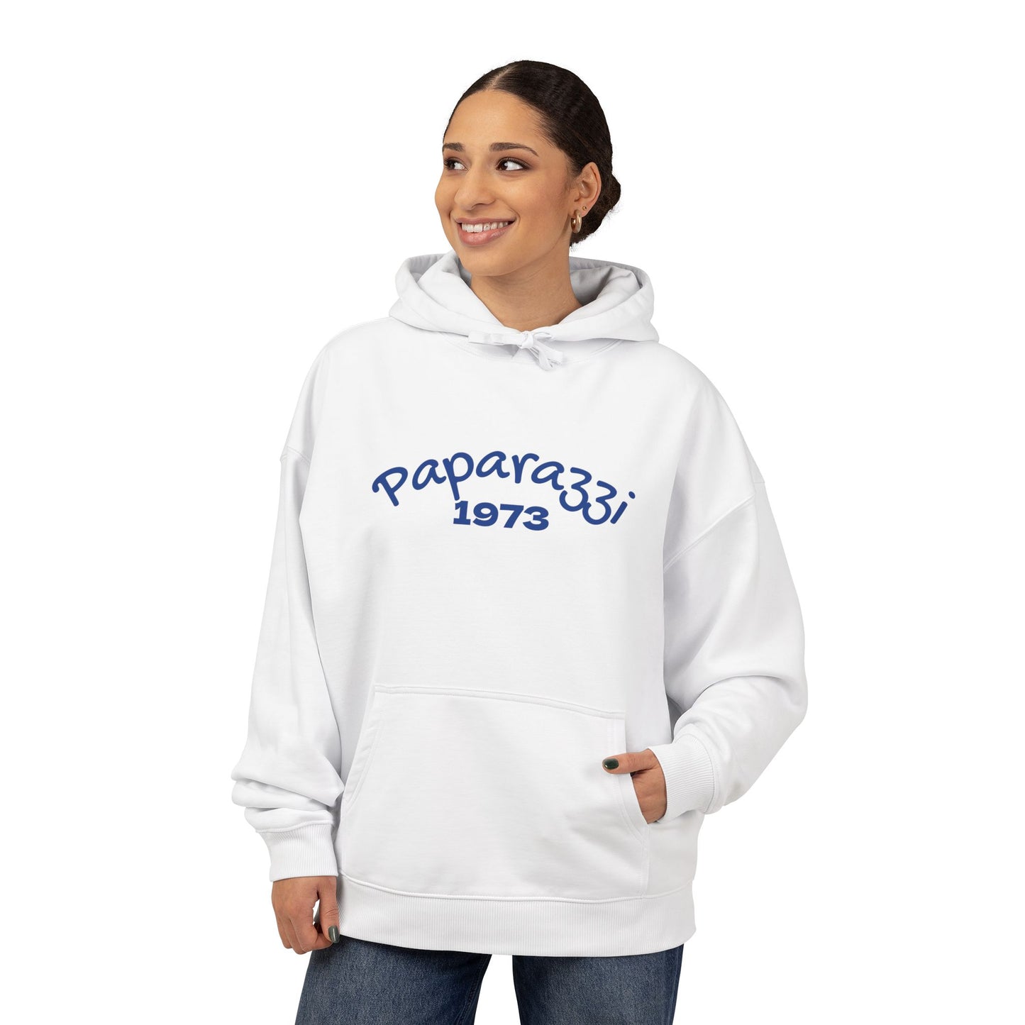 Organic Hoodie by Paparazzi in white with navy blue