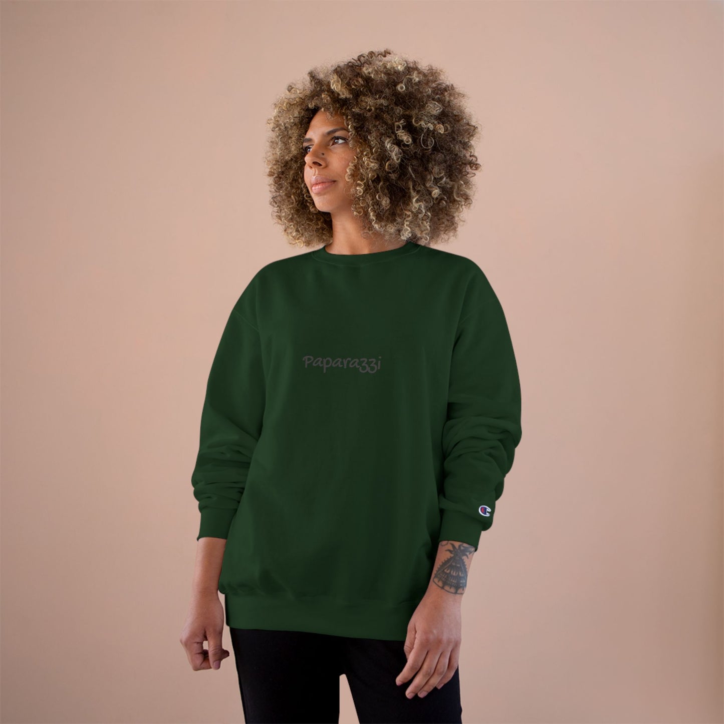 Black Dark Green Paparazzi Champion Sweatshirt Printify