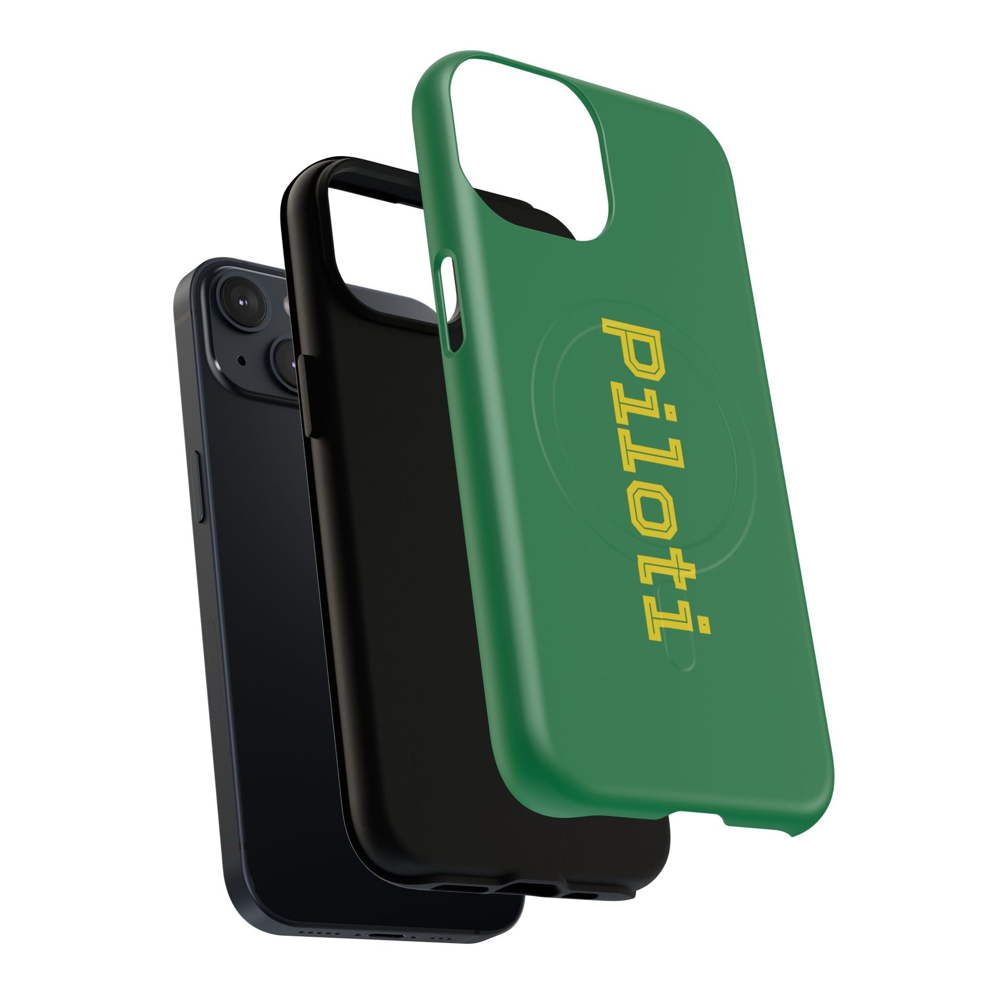 Tough Magnetic iPhone Cases Piloti in dark green with yellow Printify