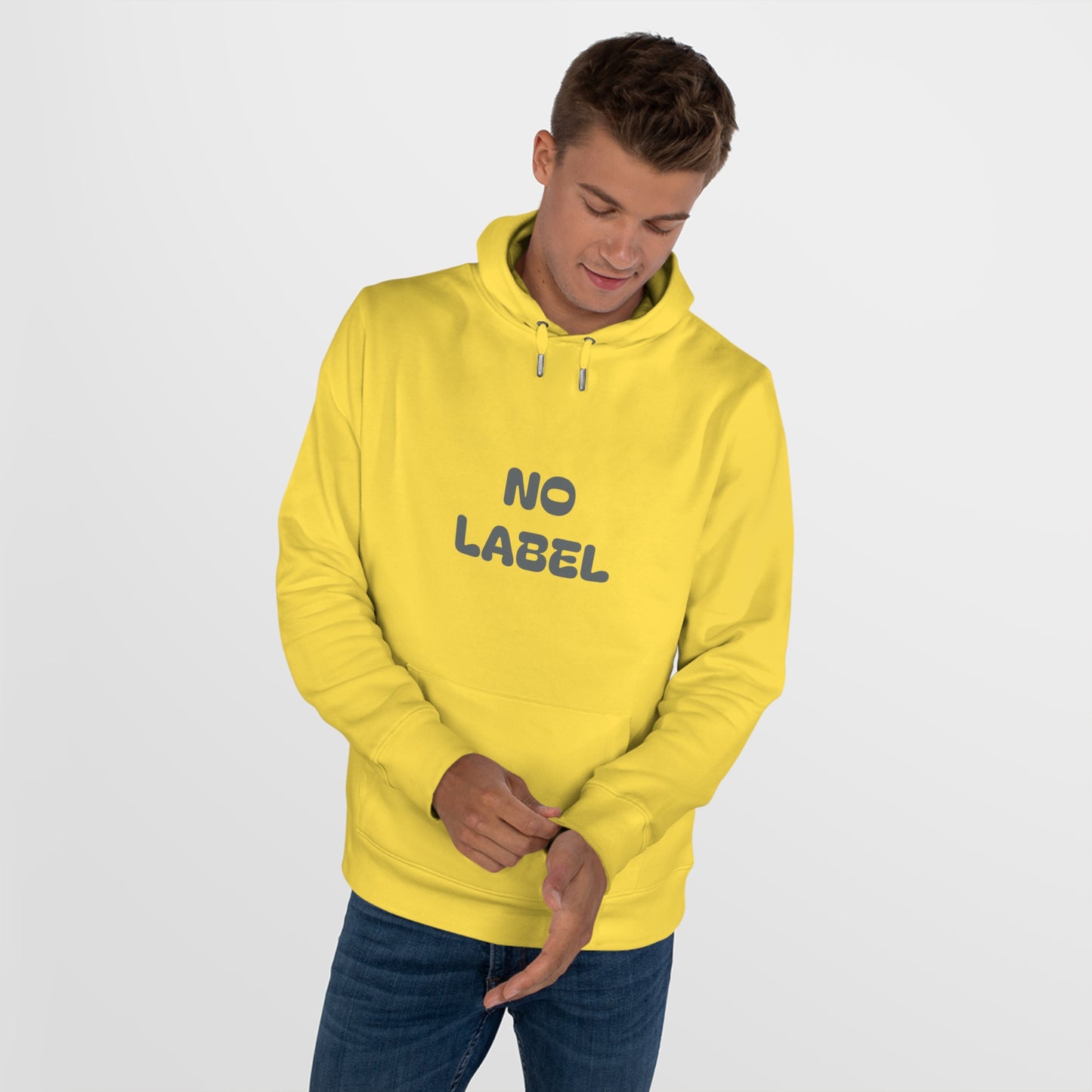 No Label Darkgrey on Yellow Hoodie Printify