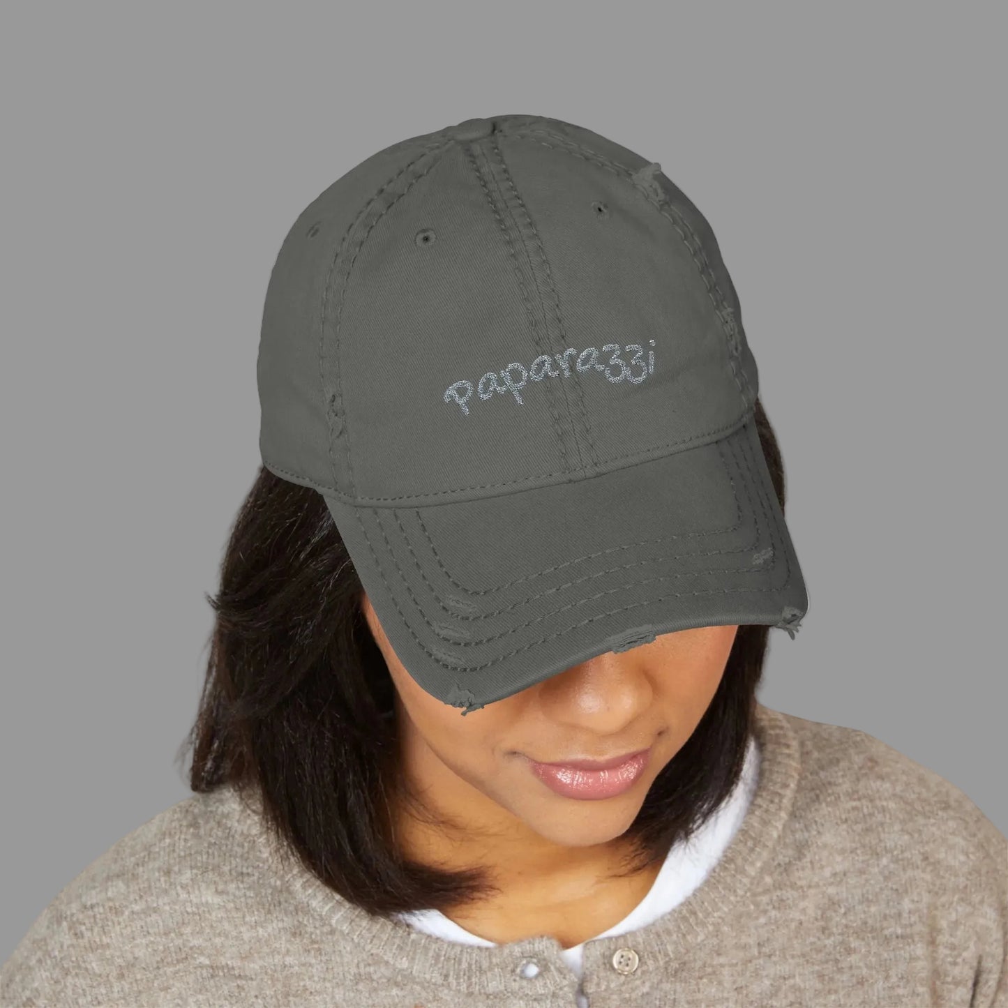 Distressed Baseball Cap Paparazzi Embroidery dark grey with grey