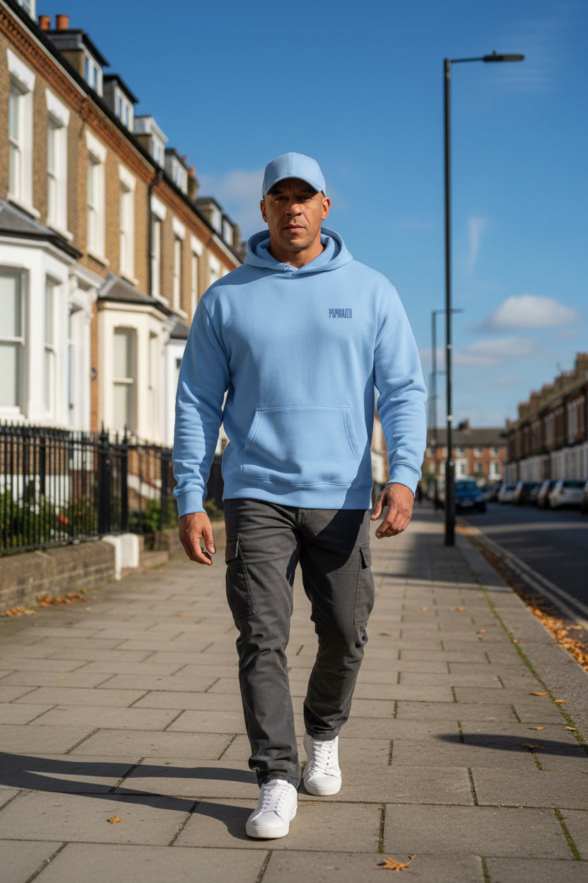 Male model wearing a Royal Paparazzi Avantgarde Carolina Blue Hoodie - Paparazzi Original