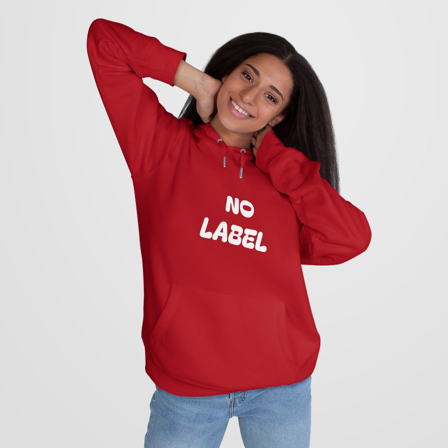 No Label White on Red Hoodie Printify