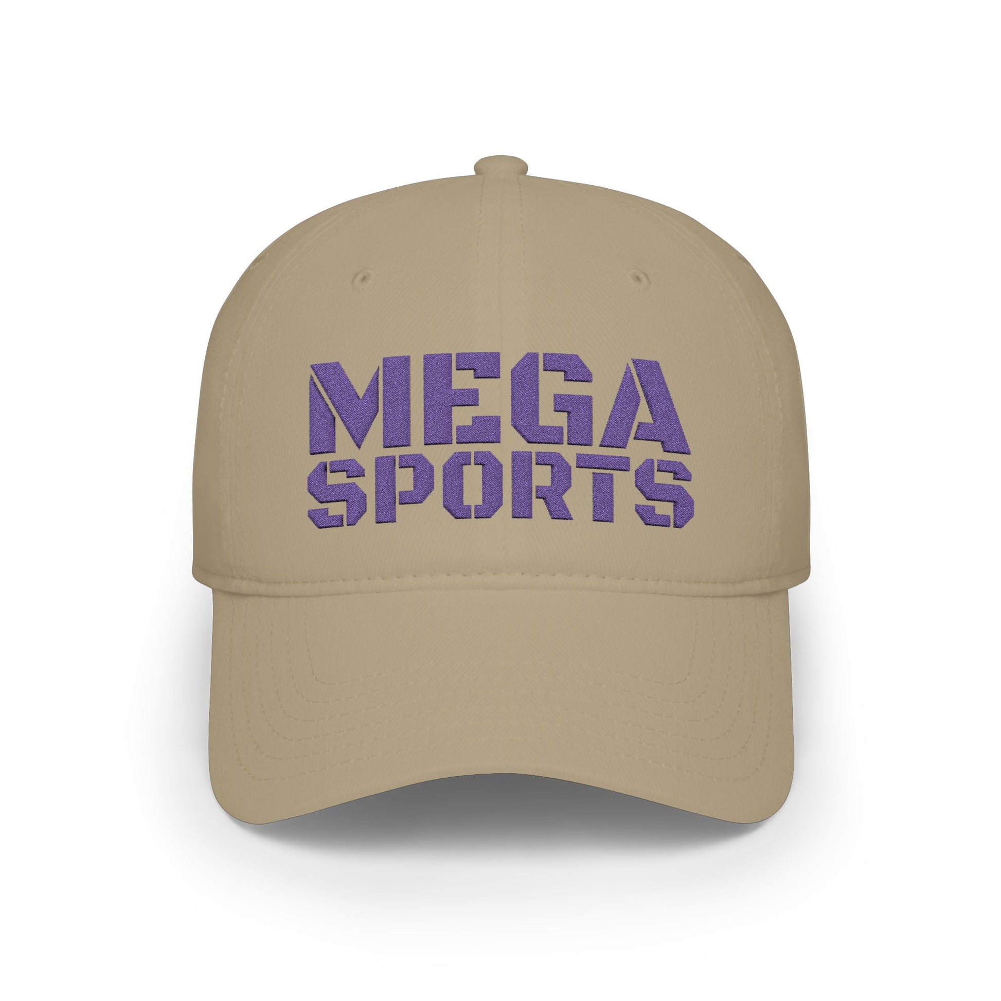 Khaki MEGA Sports Purple Baseball Cap frontside - UpNorth SPORTS
