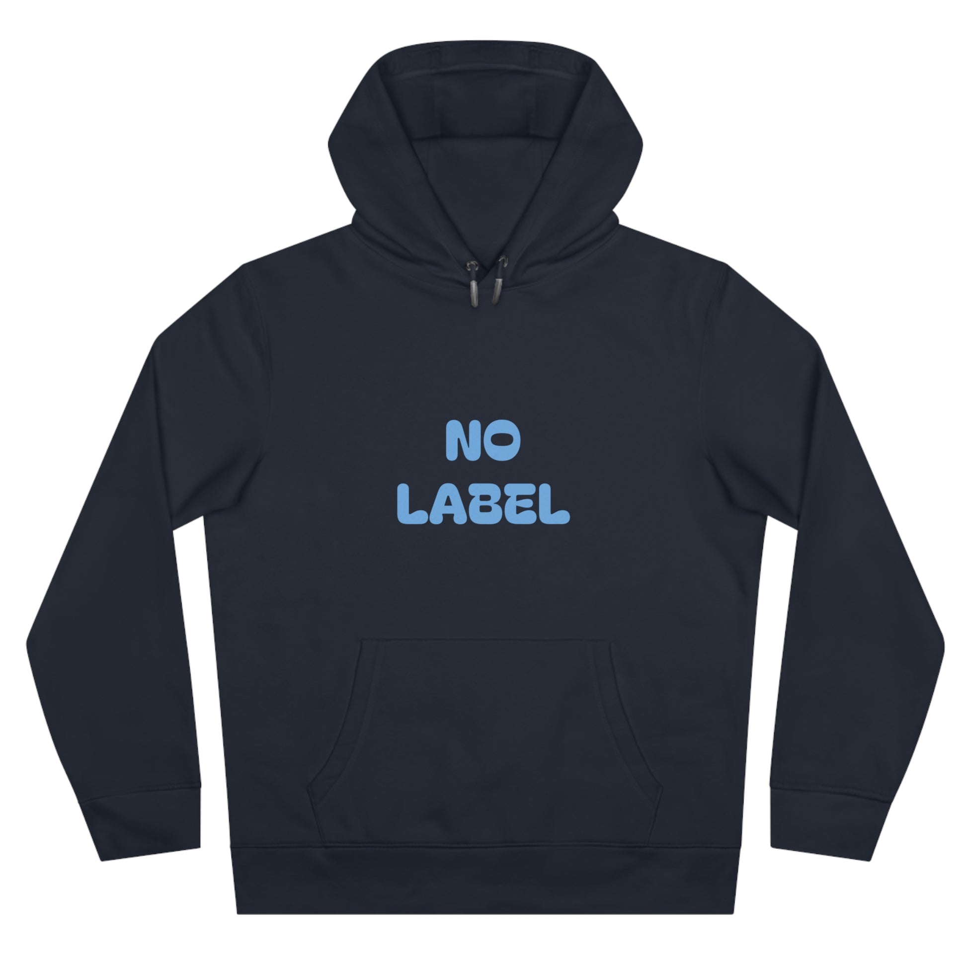 No Label Light Blue on Navy Hoodie Printify