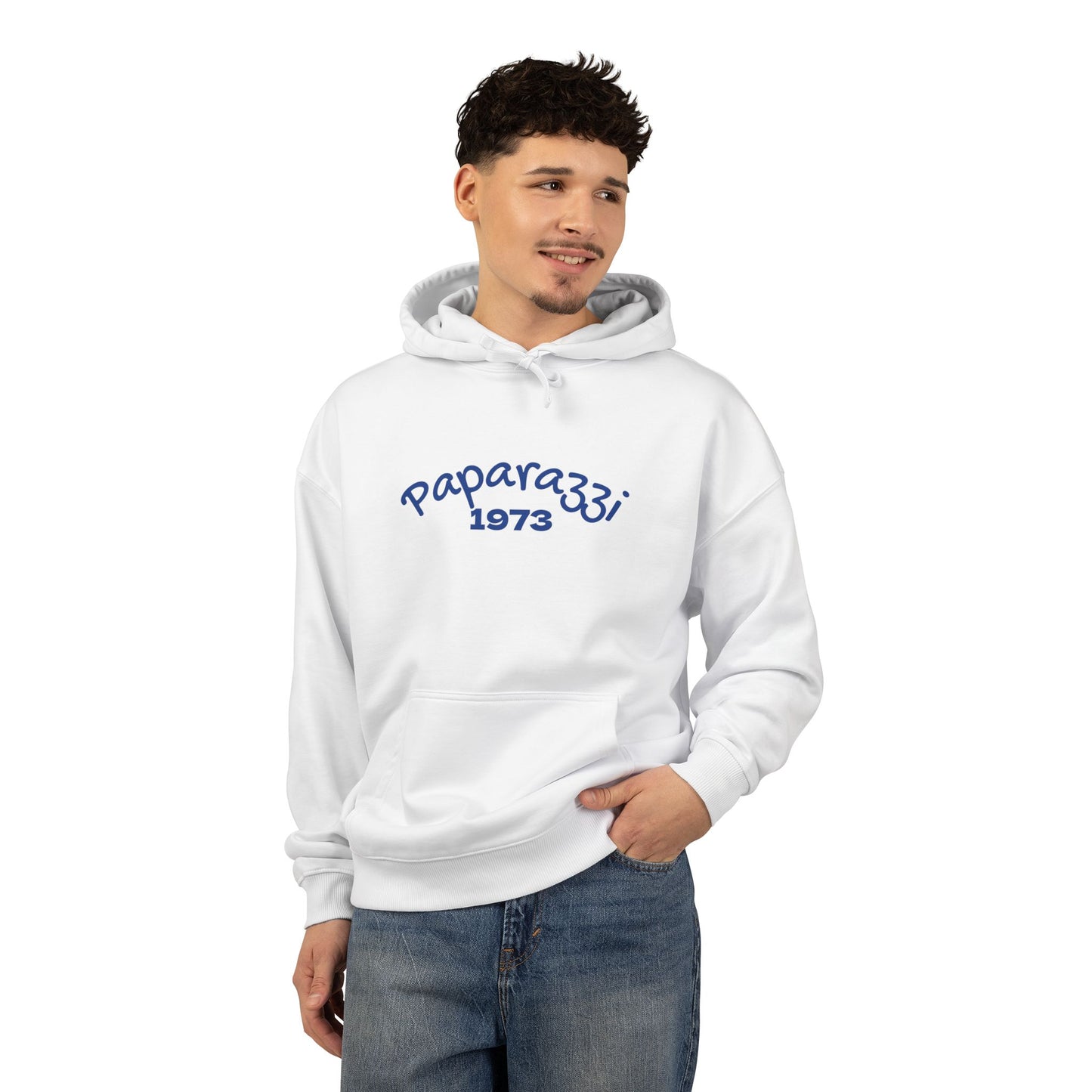 Organic Hoodie by Paparazzi in white with navy blue