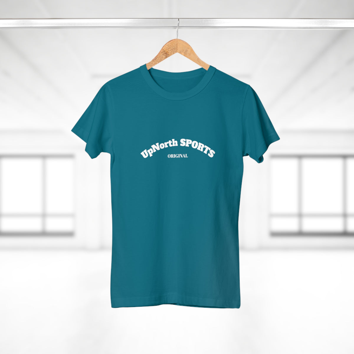On a hanger the Diva Blue White Women T-Shirt front - UpNorth SPORTS