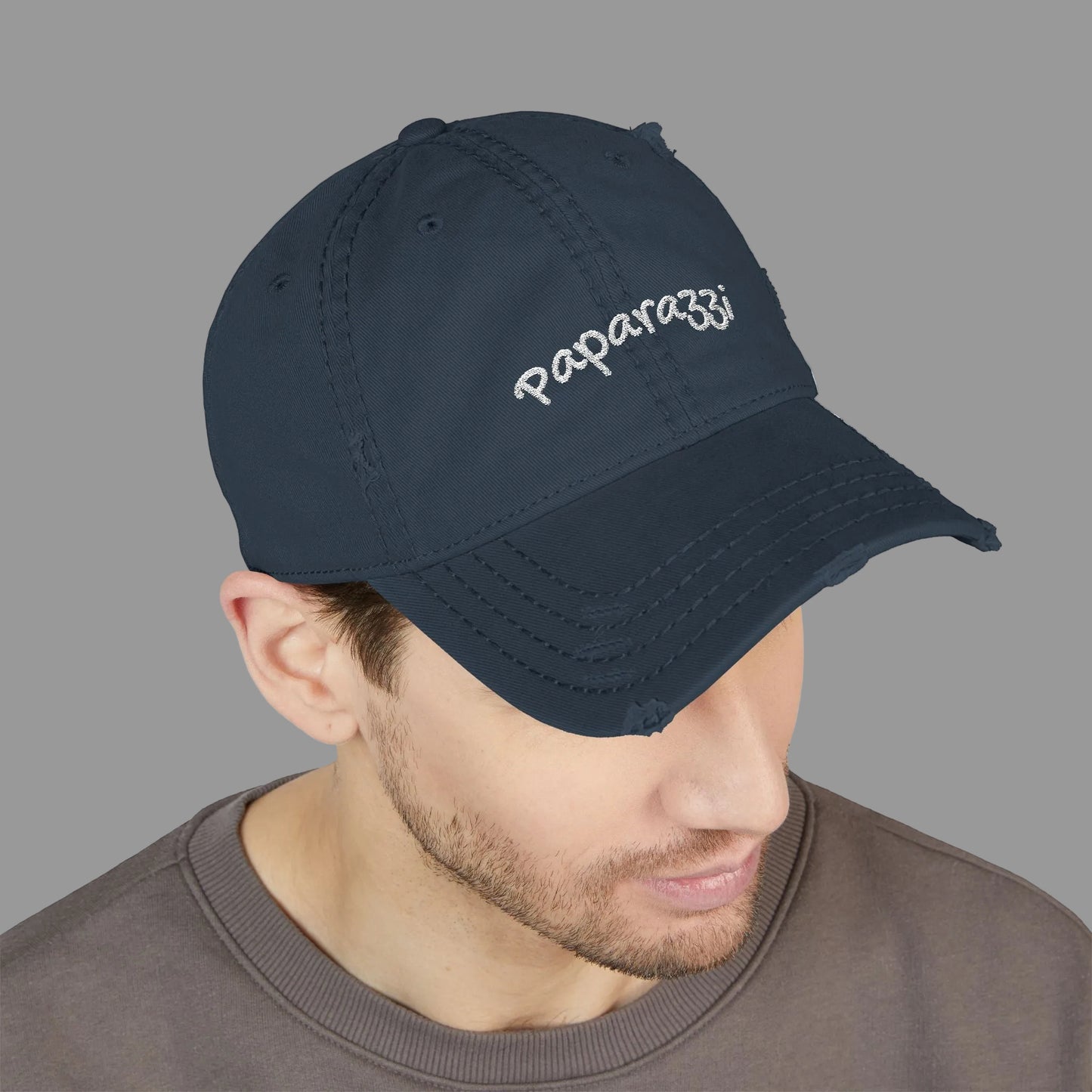 Distressed Baseball Cap Paparazzi Embroidery dark navy with white