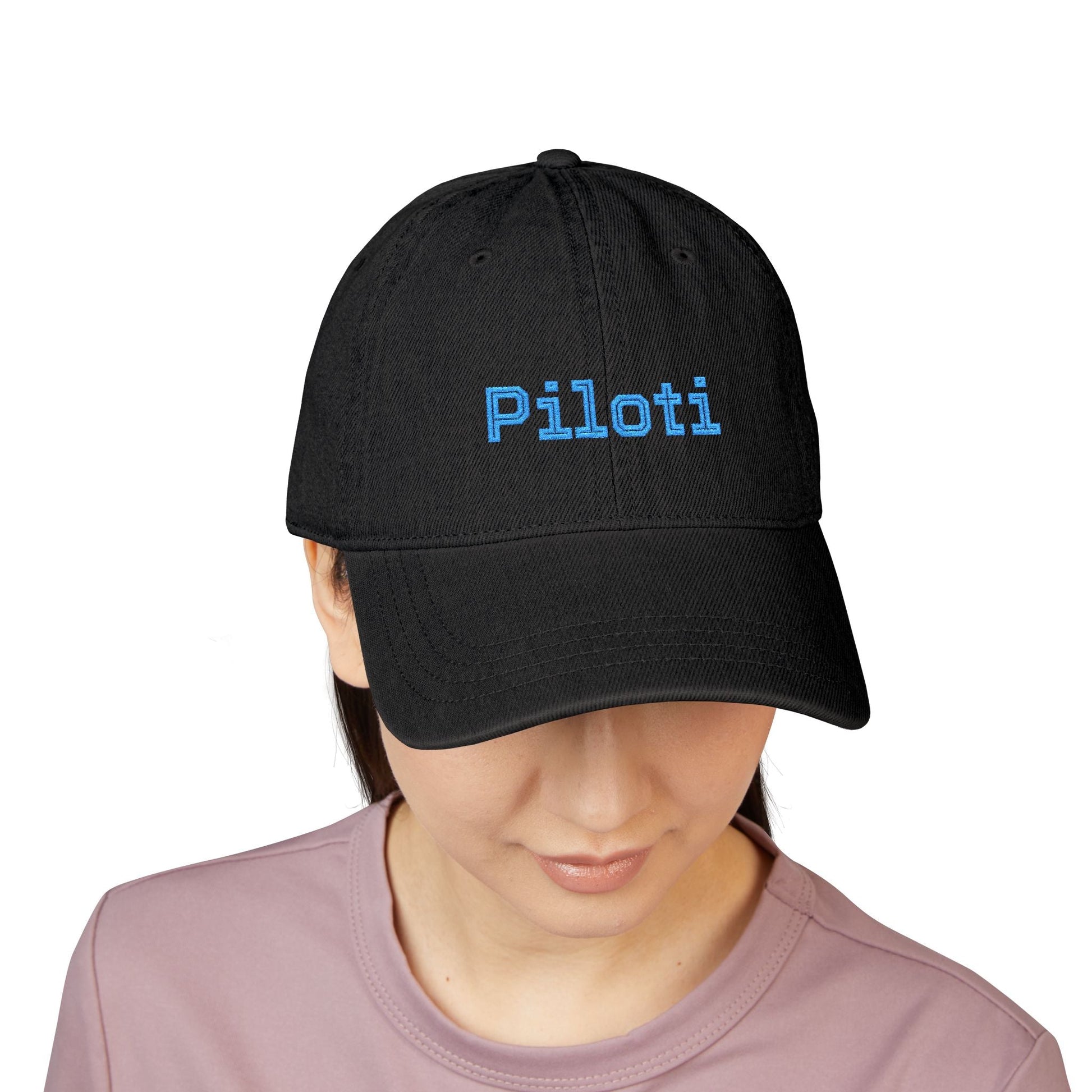 Denim Baseball Cap Piloti in black Printify
