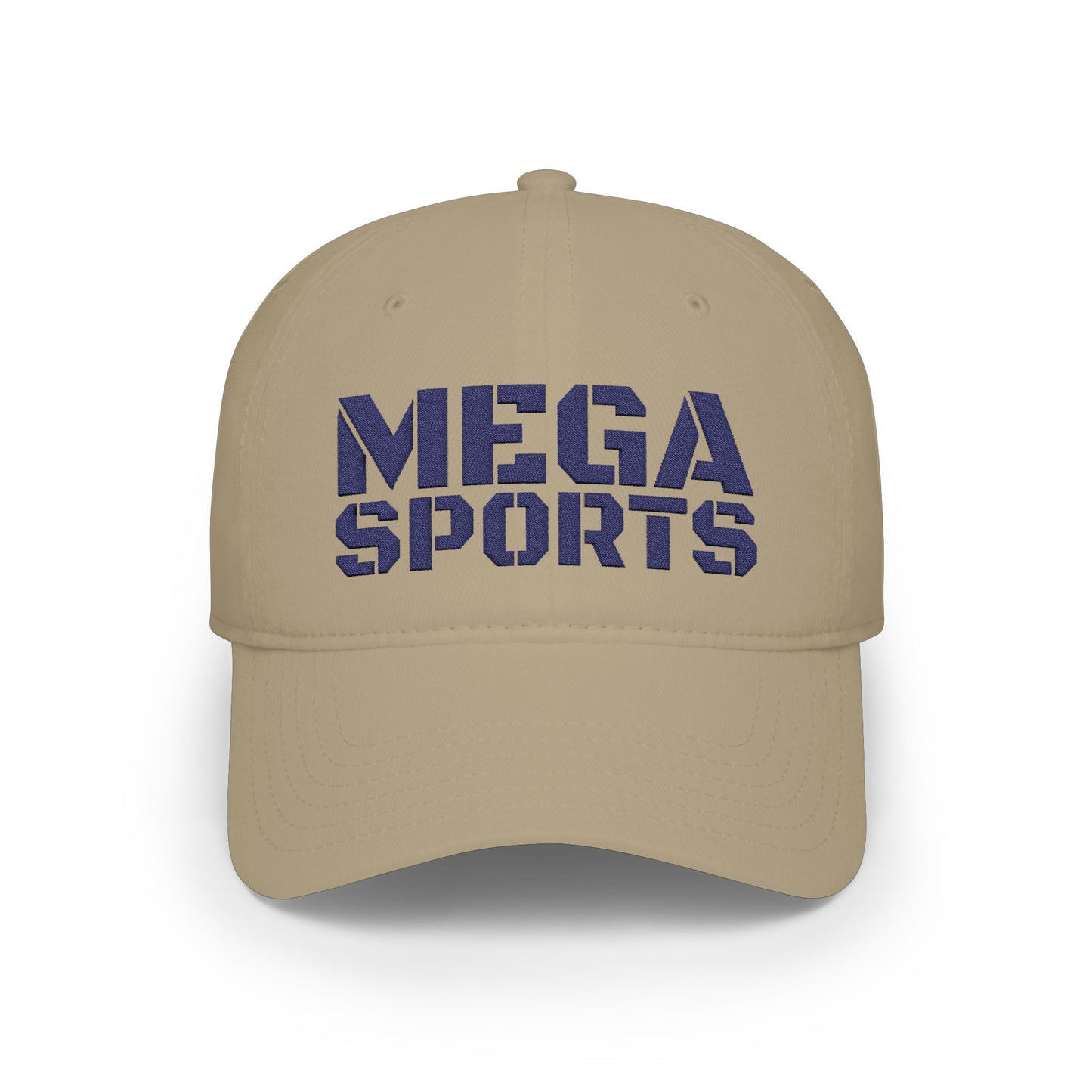 Khaki MEGA Sports Navy Baseball Cap frontside - UpNorth SPORTS