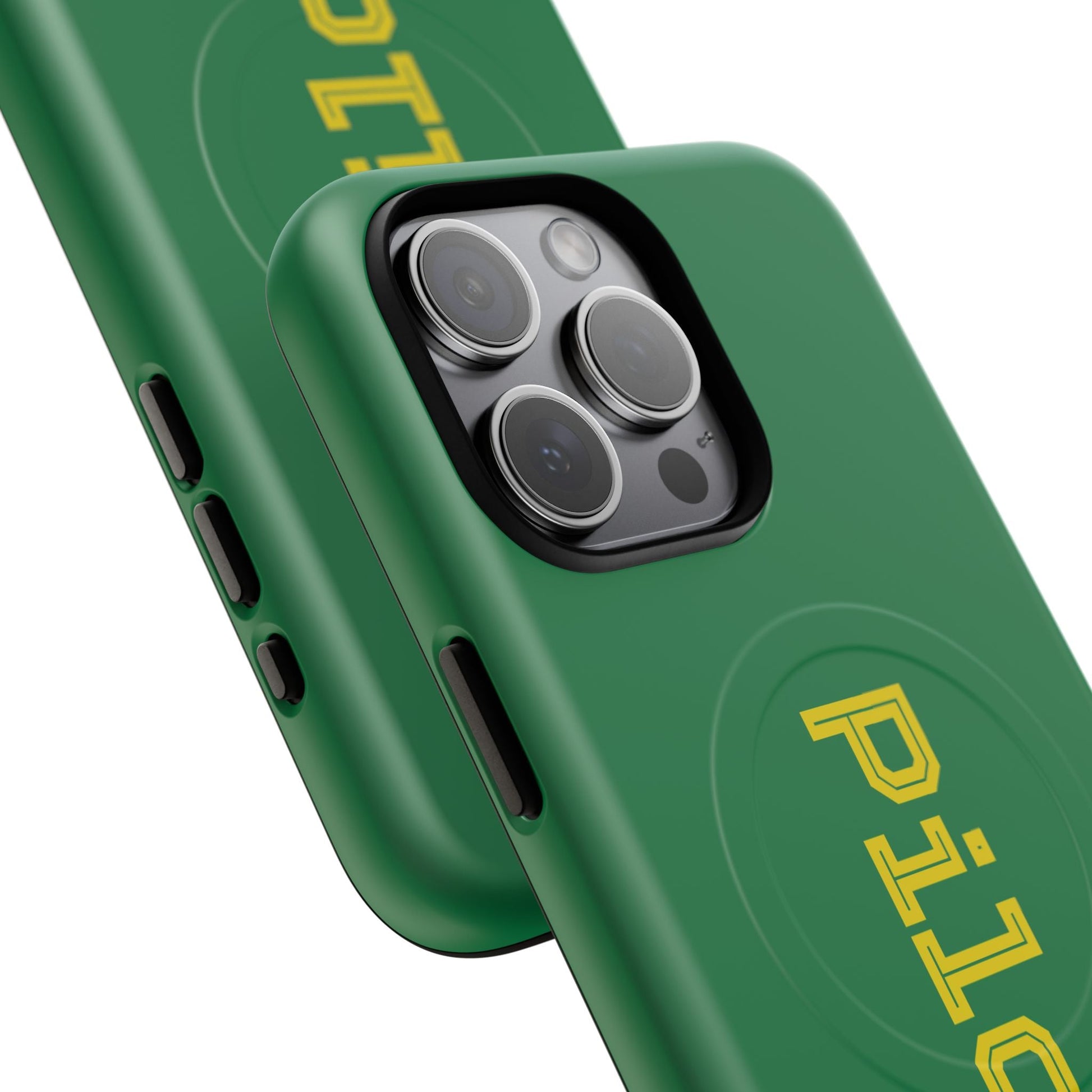 Tough Magnetic iPhone Cases Piloti in dark green with yellow Printify